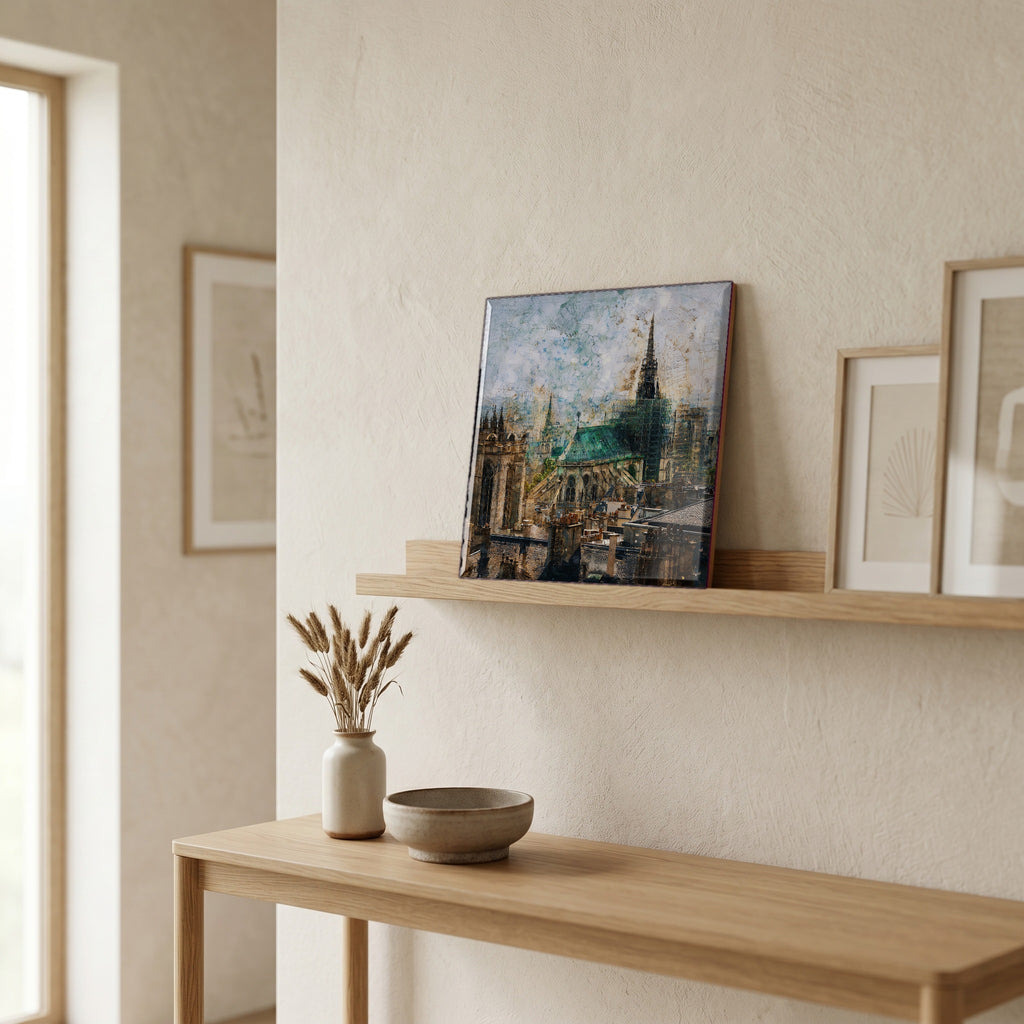 On a picture ledge, where the light comes in.