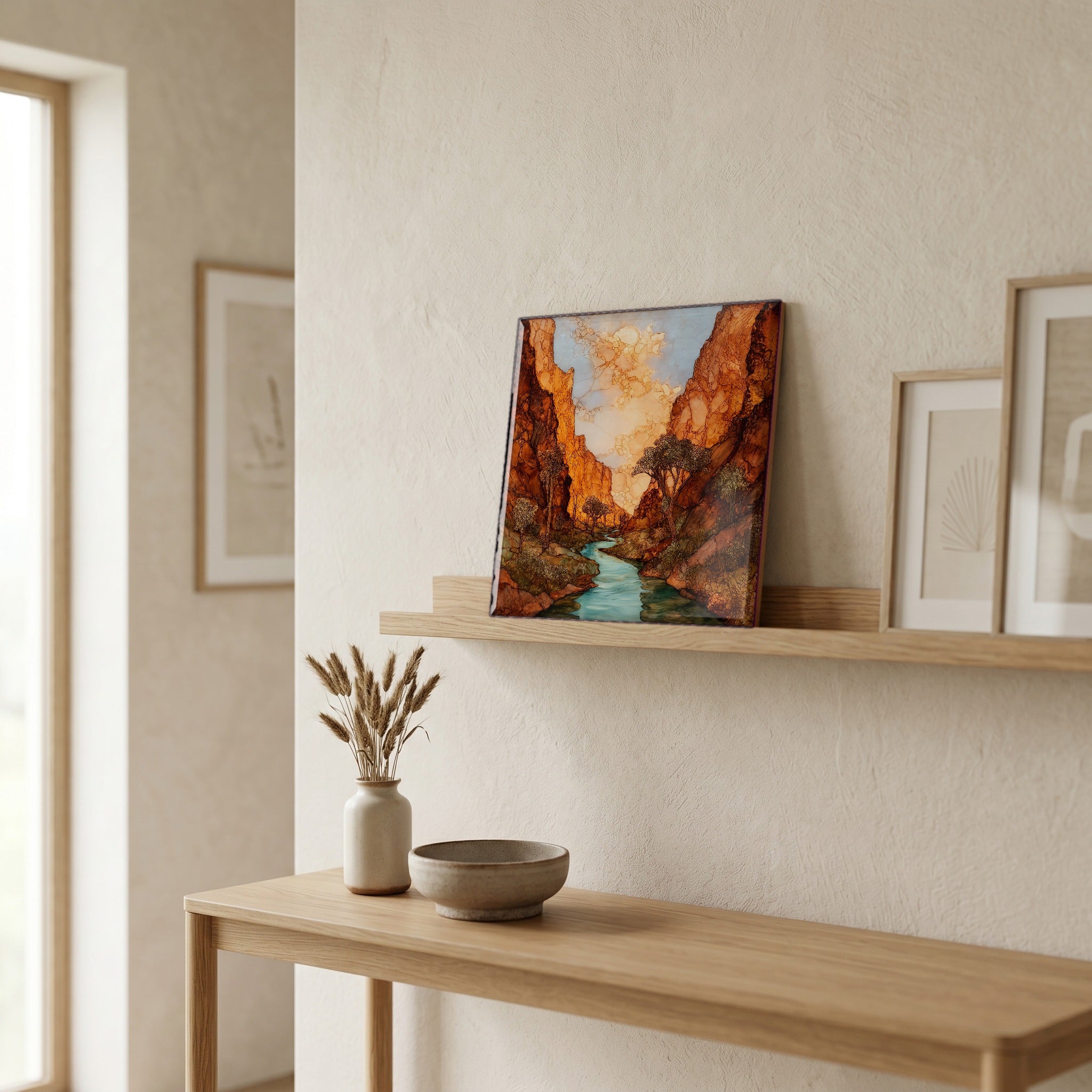 In the entryway, first thing you see.