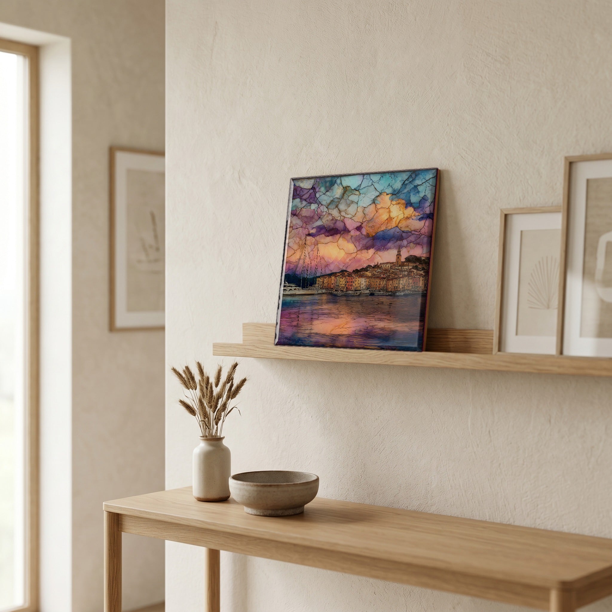 On a picture ledge, where the light comes in.