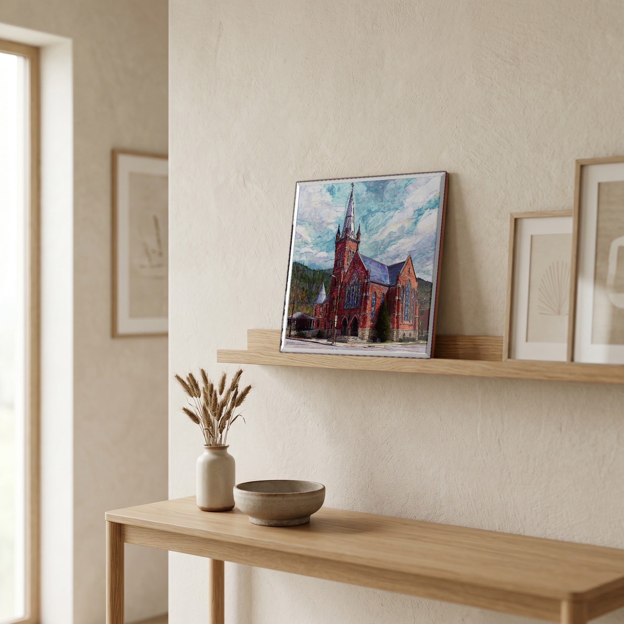 In the entryway, first thing you see.