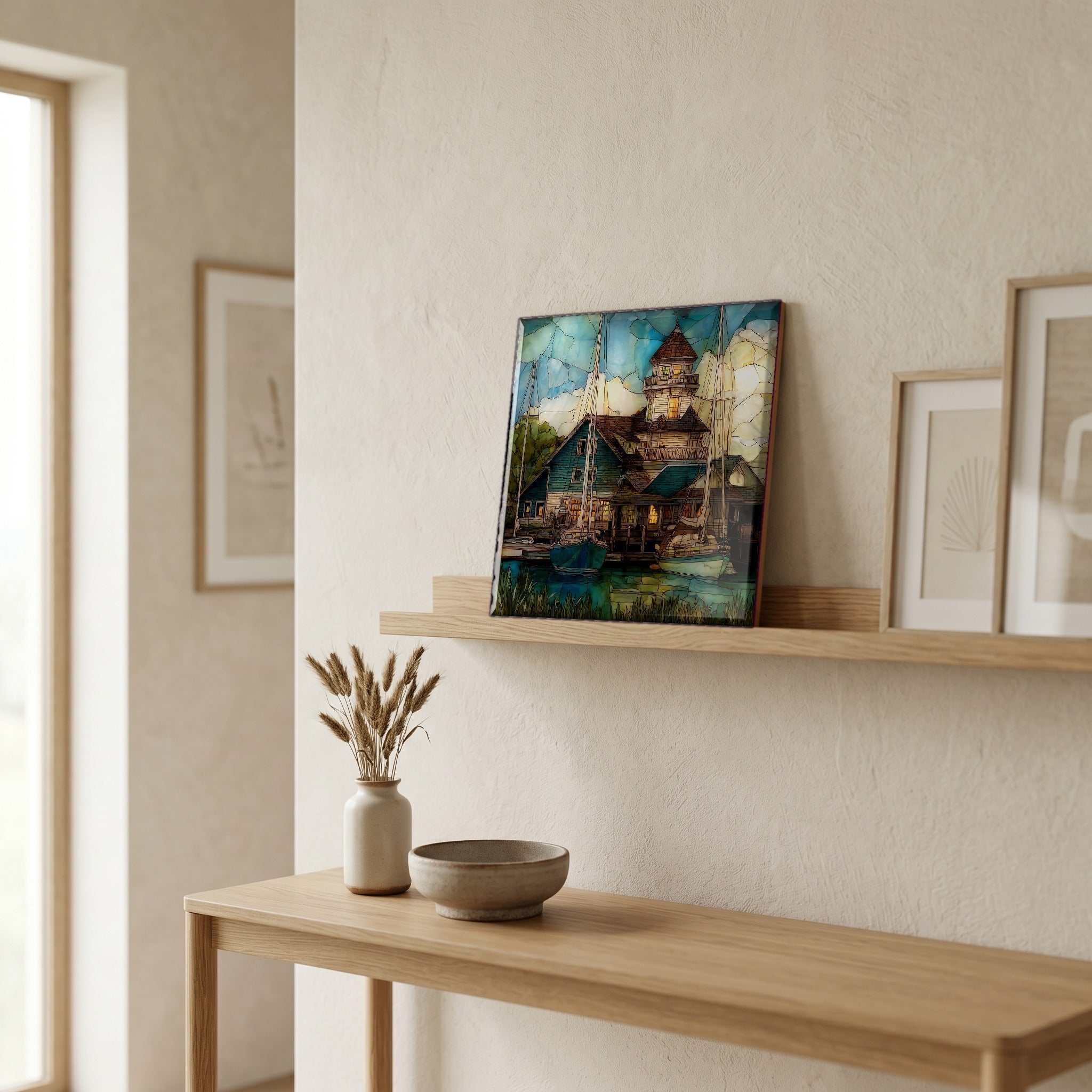 In the entryway, first thing you see.