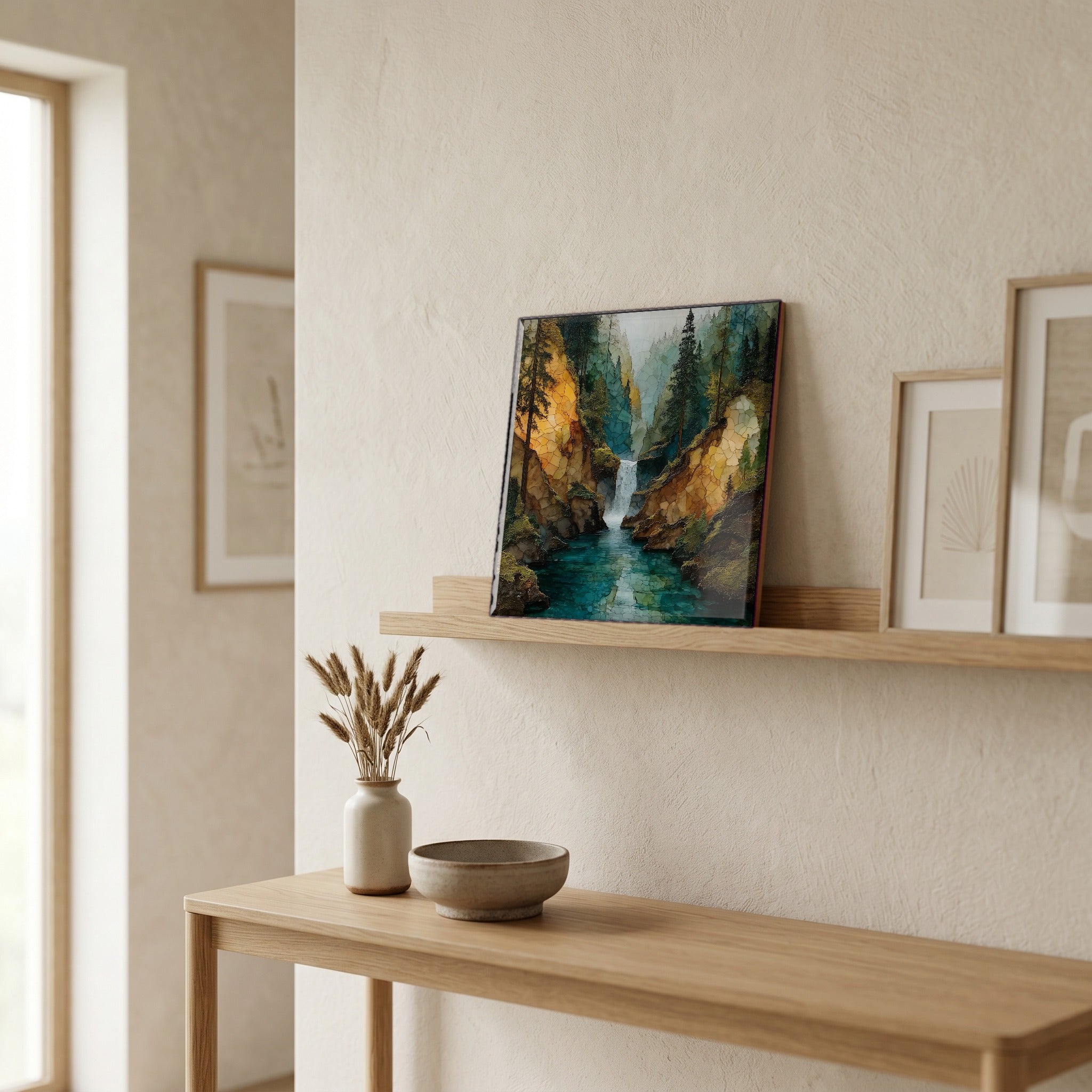 In the entryway, first thing you see.