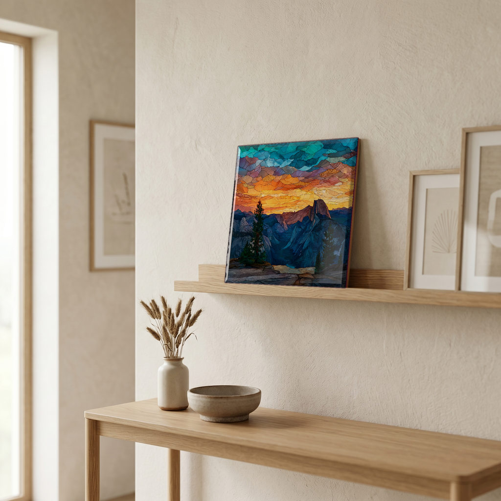 On a picture ledge, where the light comes in.