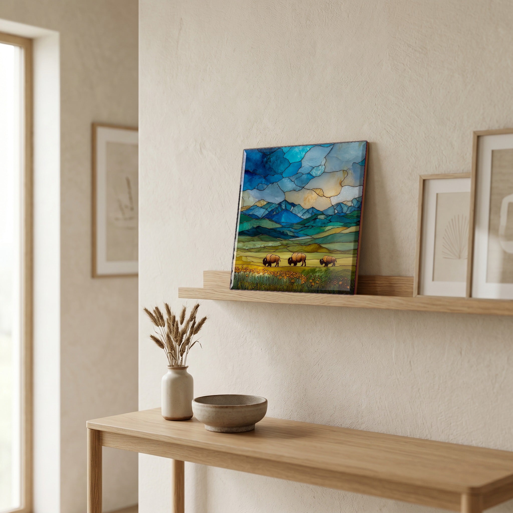 In the entryway, first thing you see.