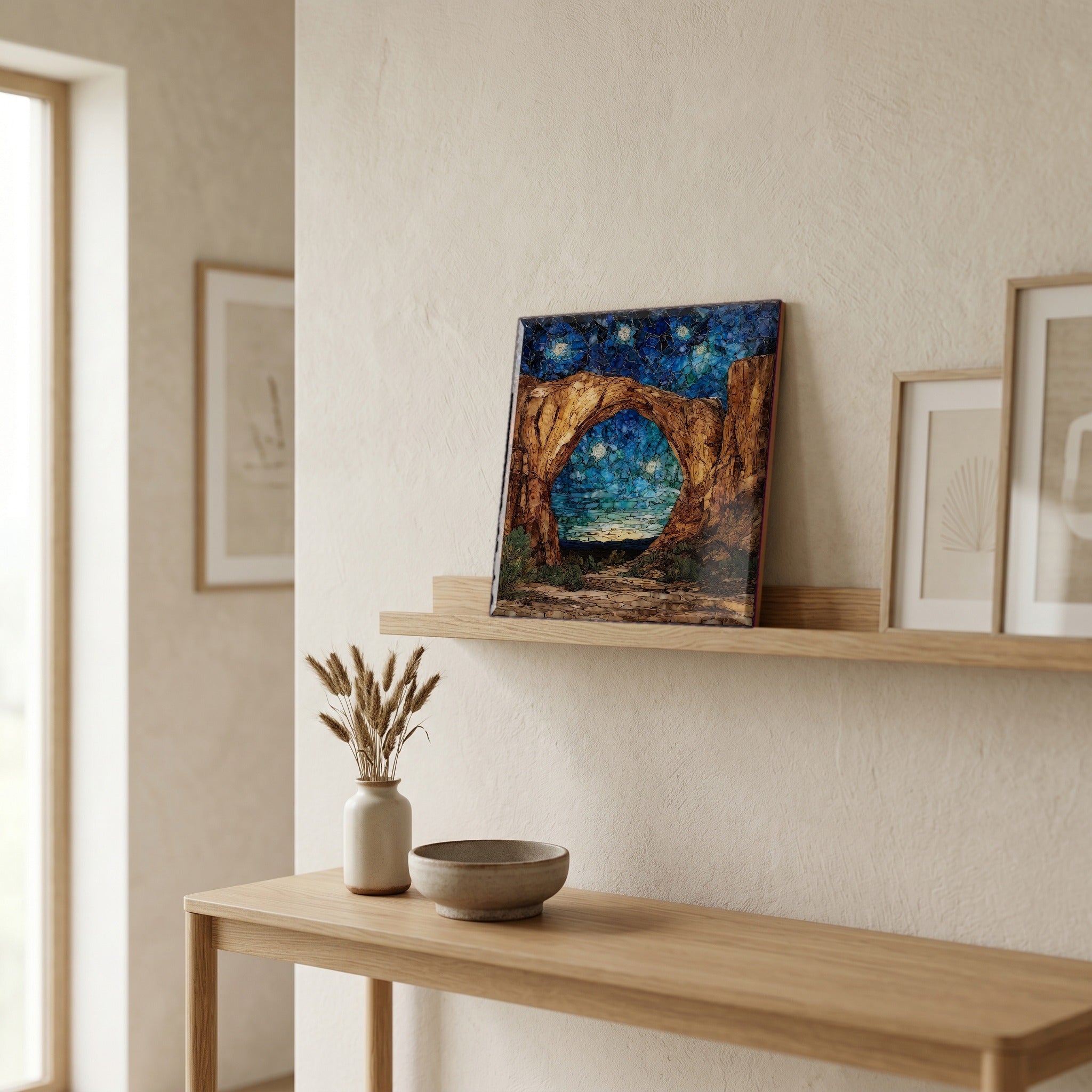In the entryway, first thing you see.