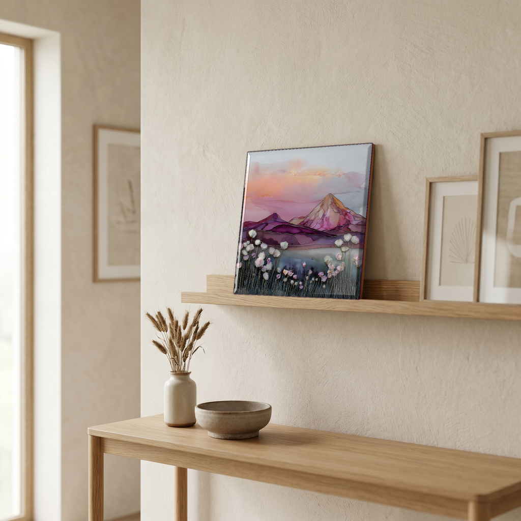 On a picture ledge, where the light comes in.