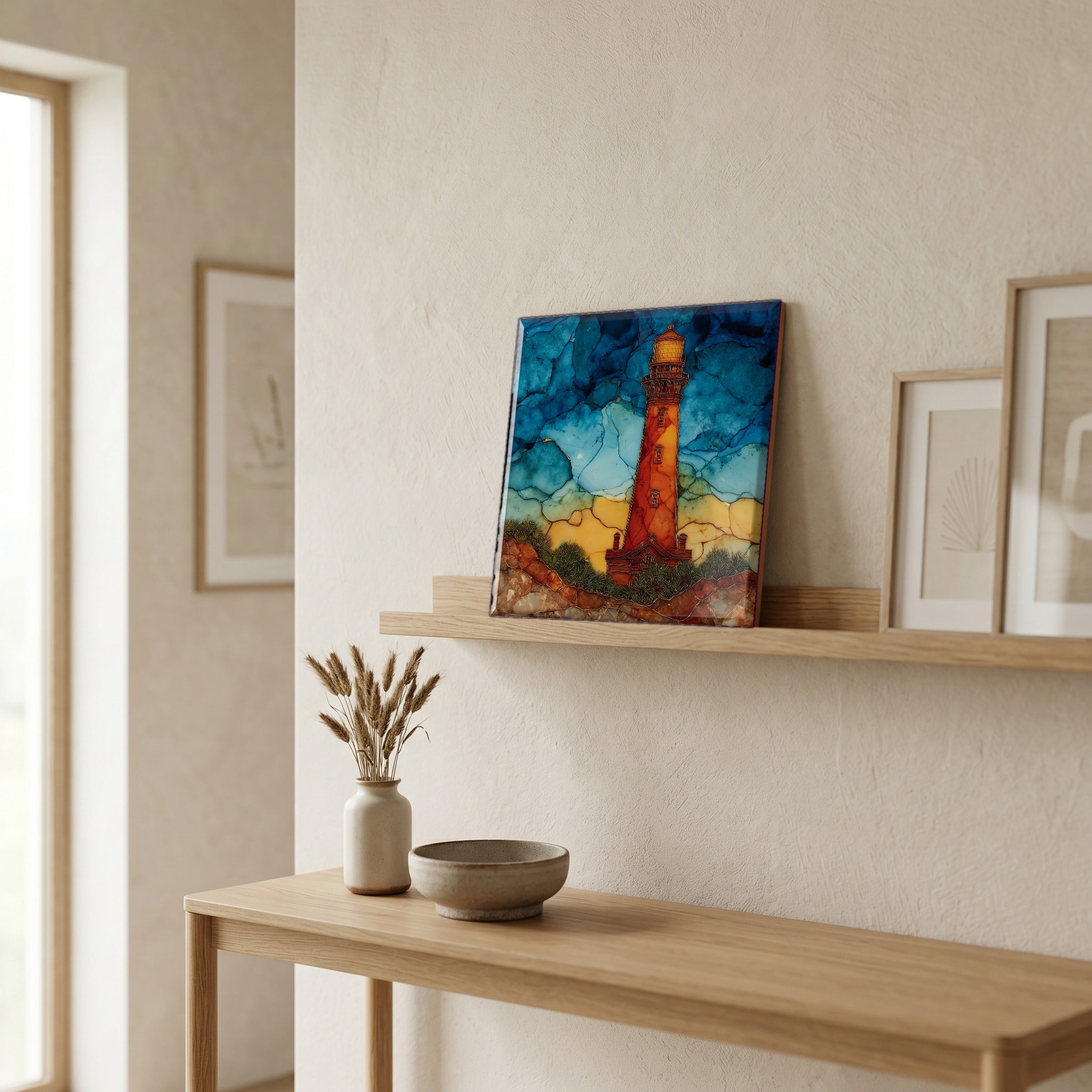 In the entryway, first thing you see.