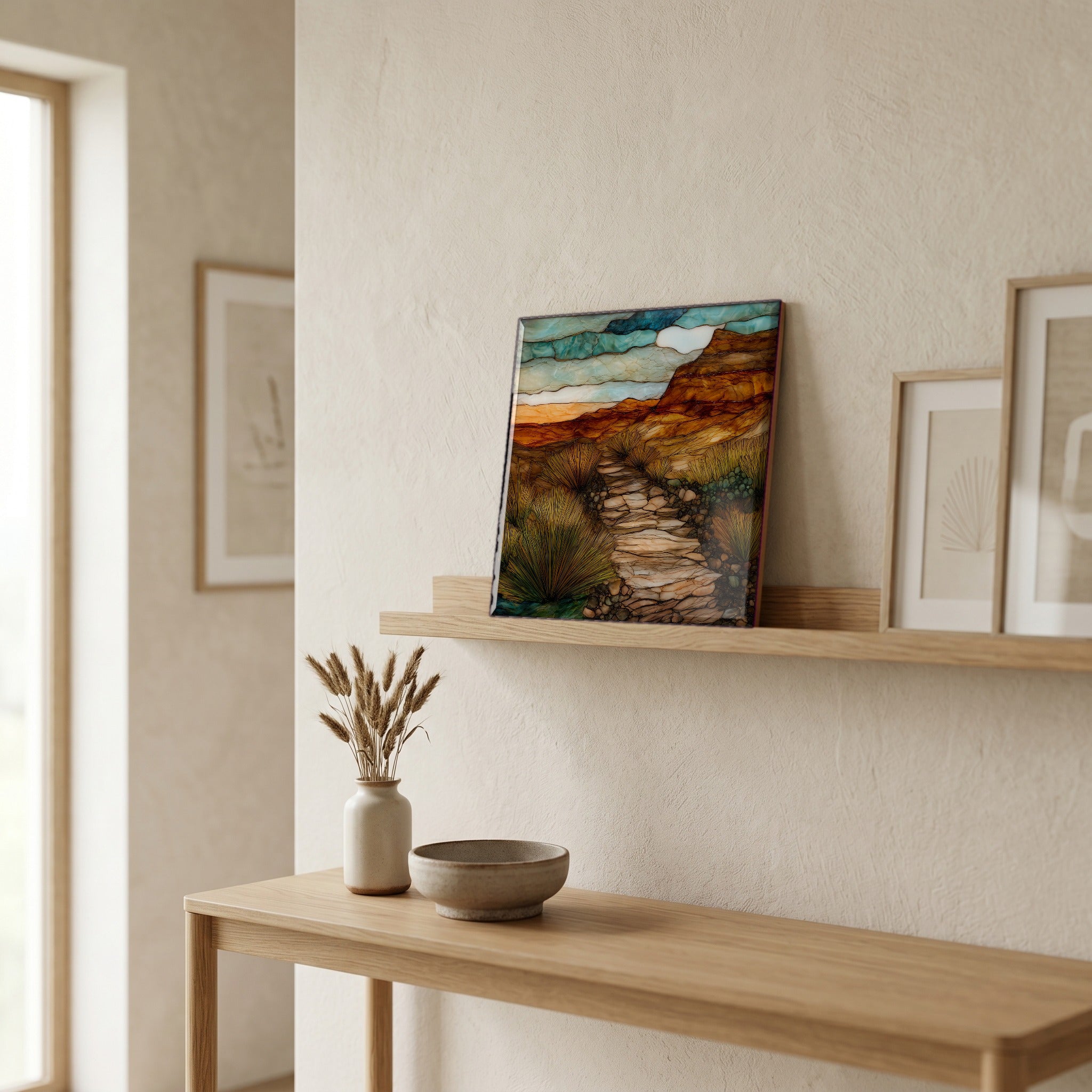 In the entryway, first thing you see.