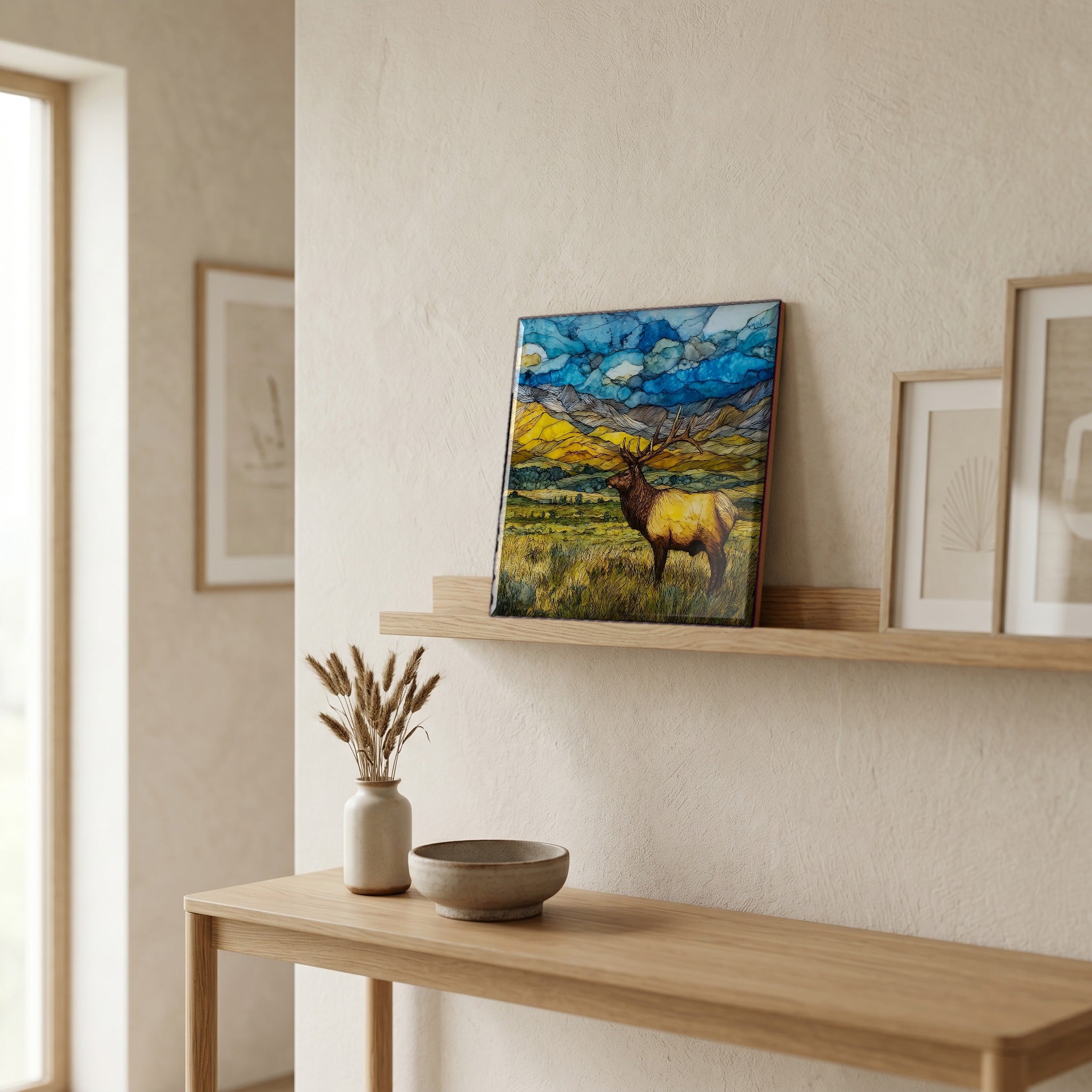 In the entryway, first thing you see.