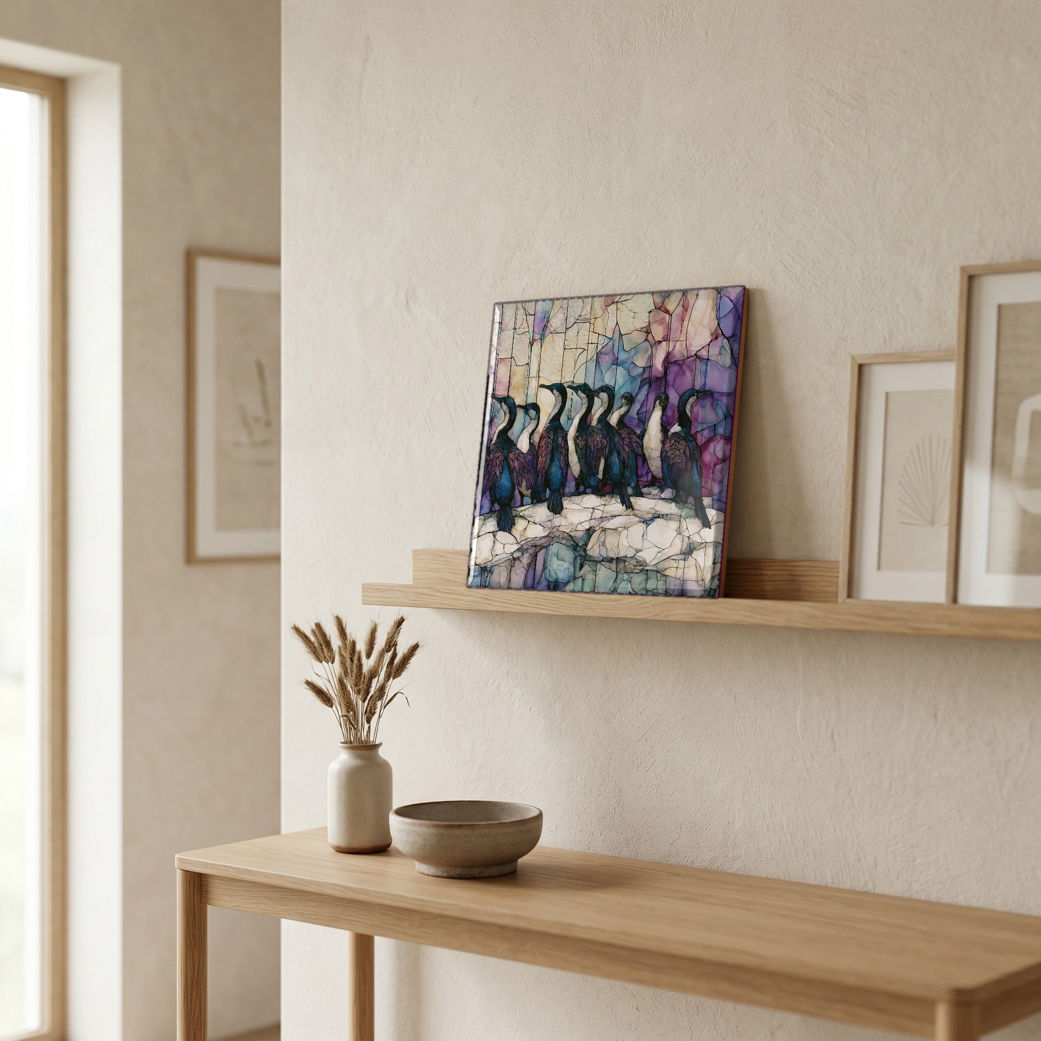 In the entryway, first thing you see.