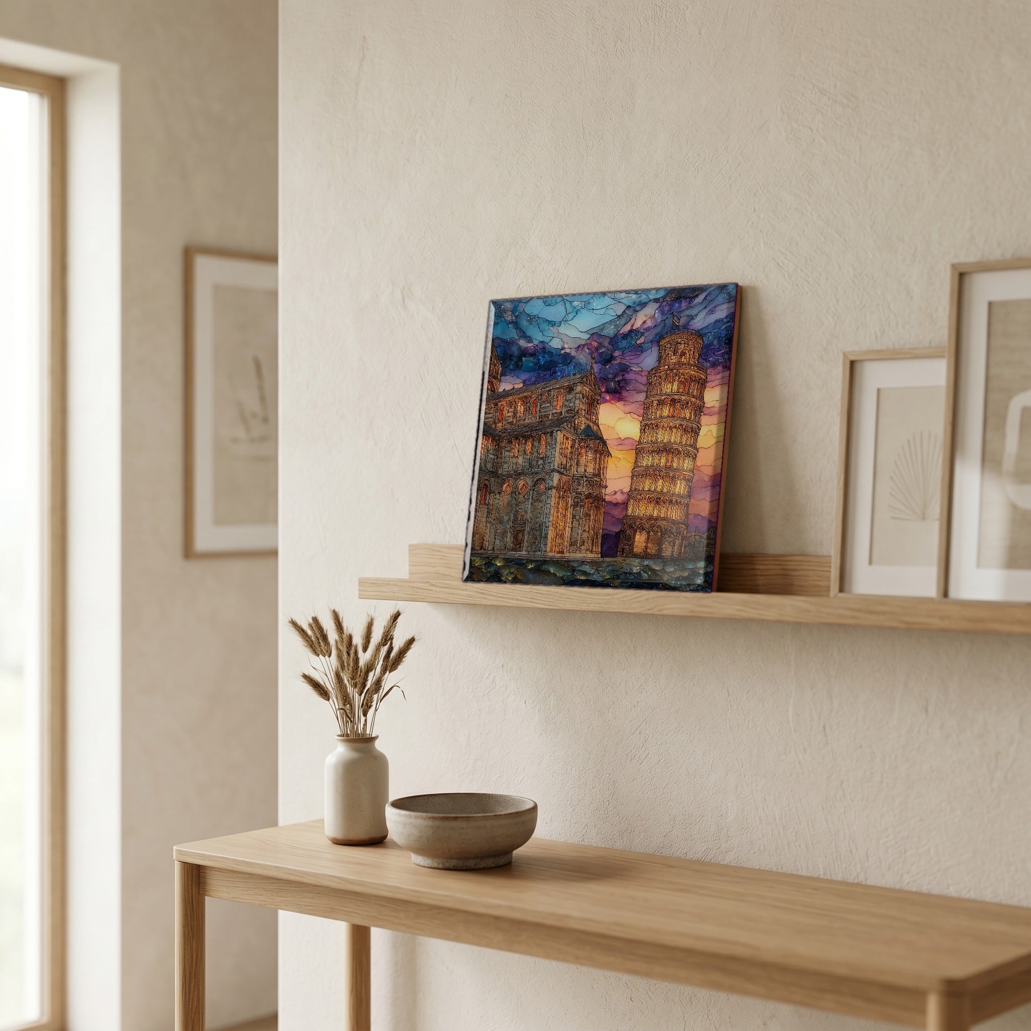 On a picture ledge, where the light comes in.