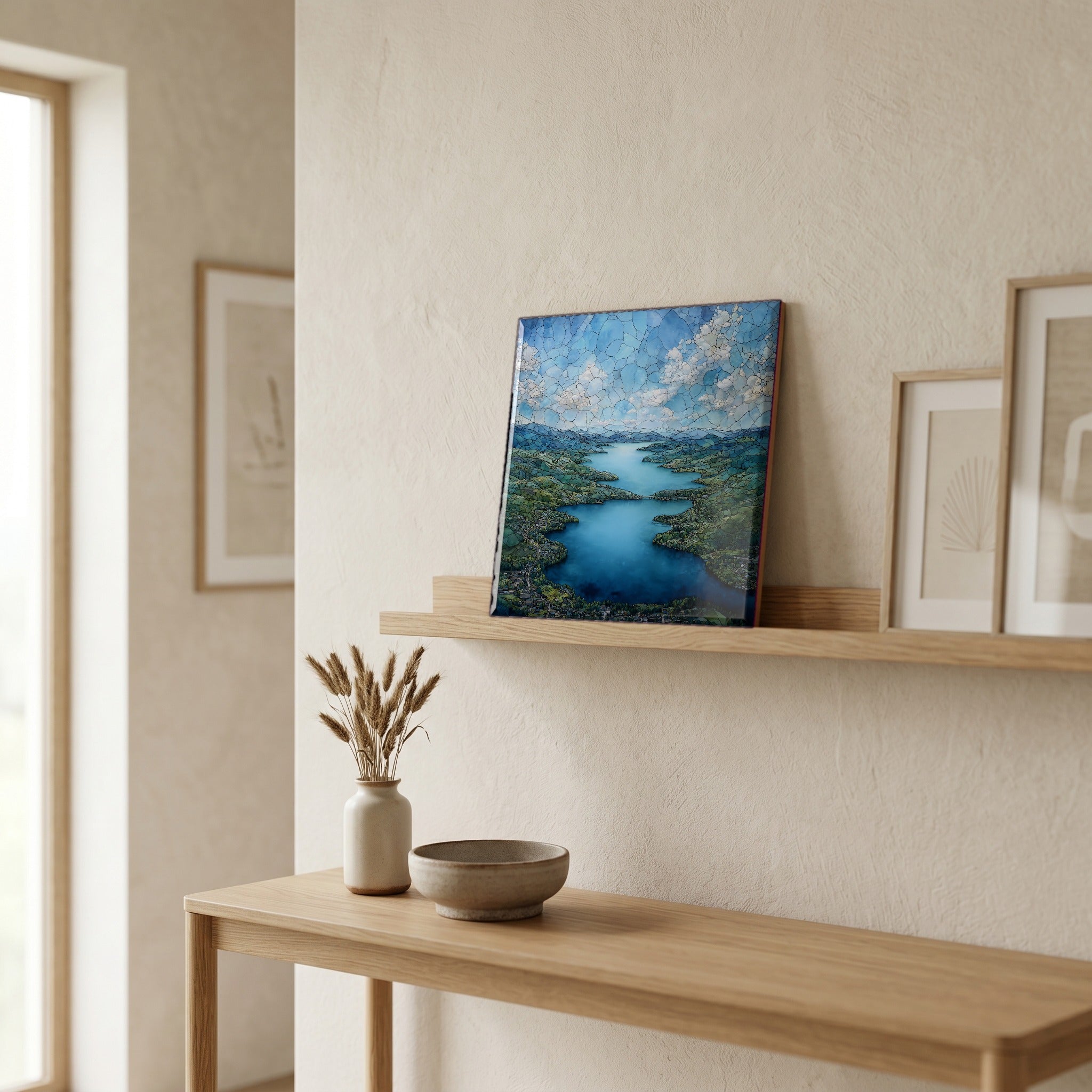 In the entryway, first thing you see.