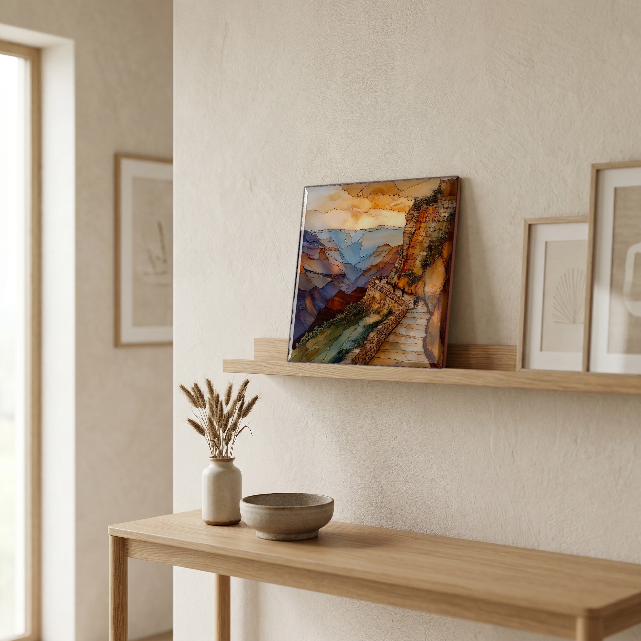 In the entryway, first thing you see.