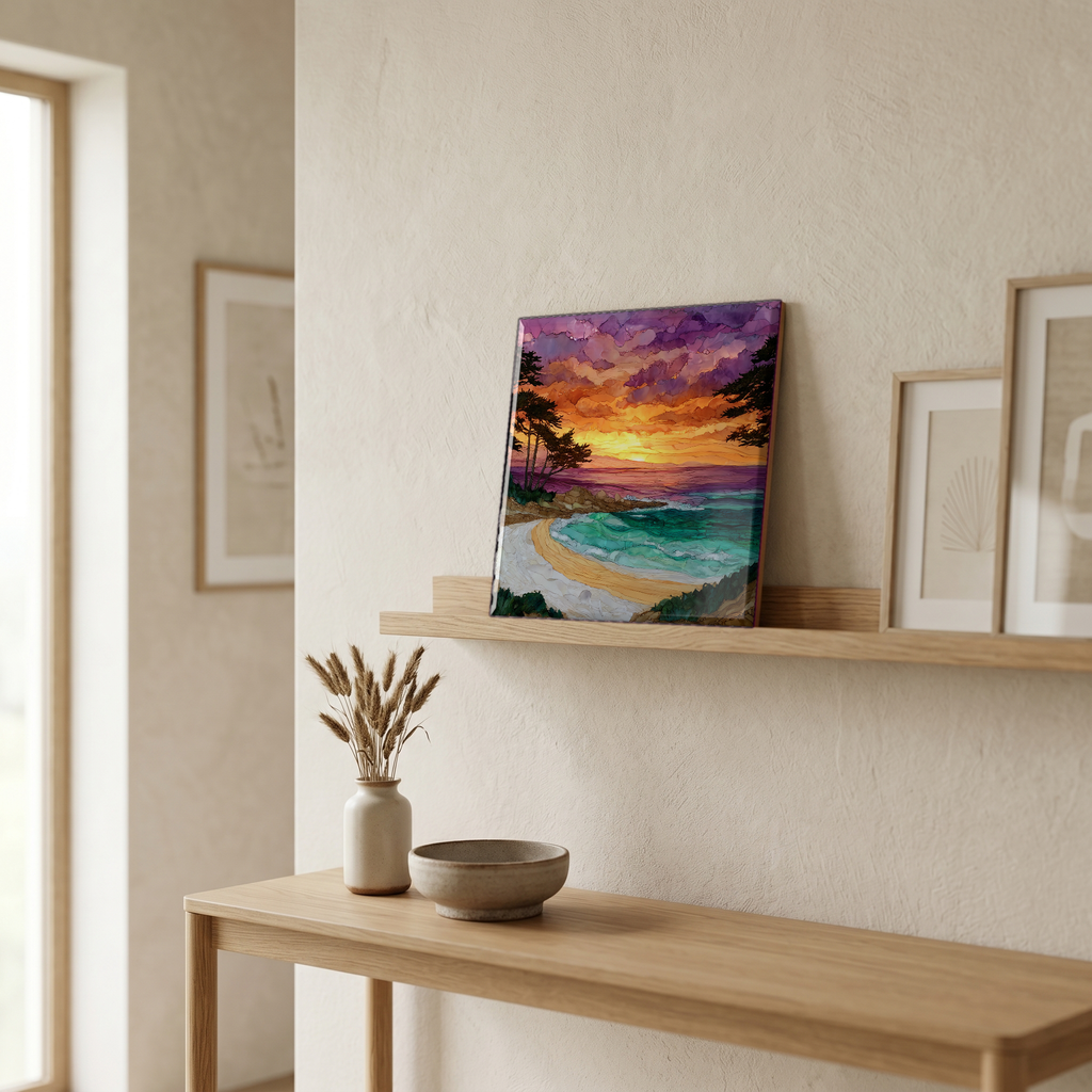 On a picture ledge, where the light comes in.
