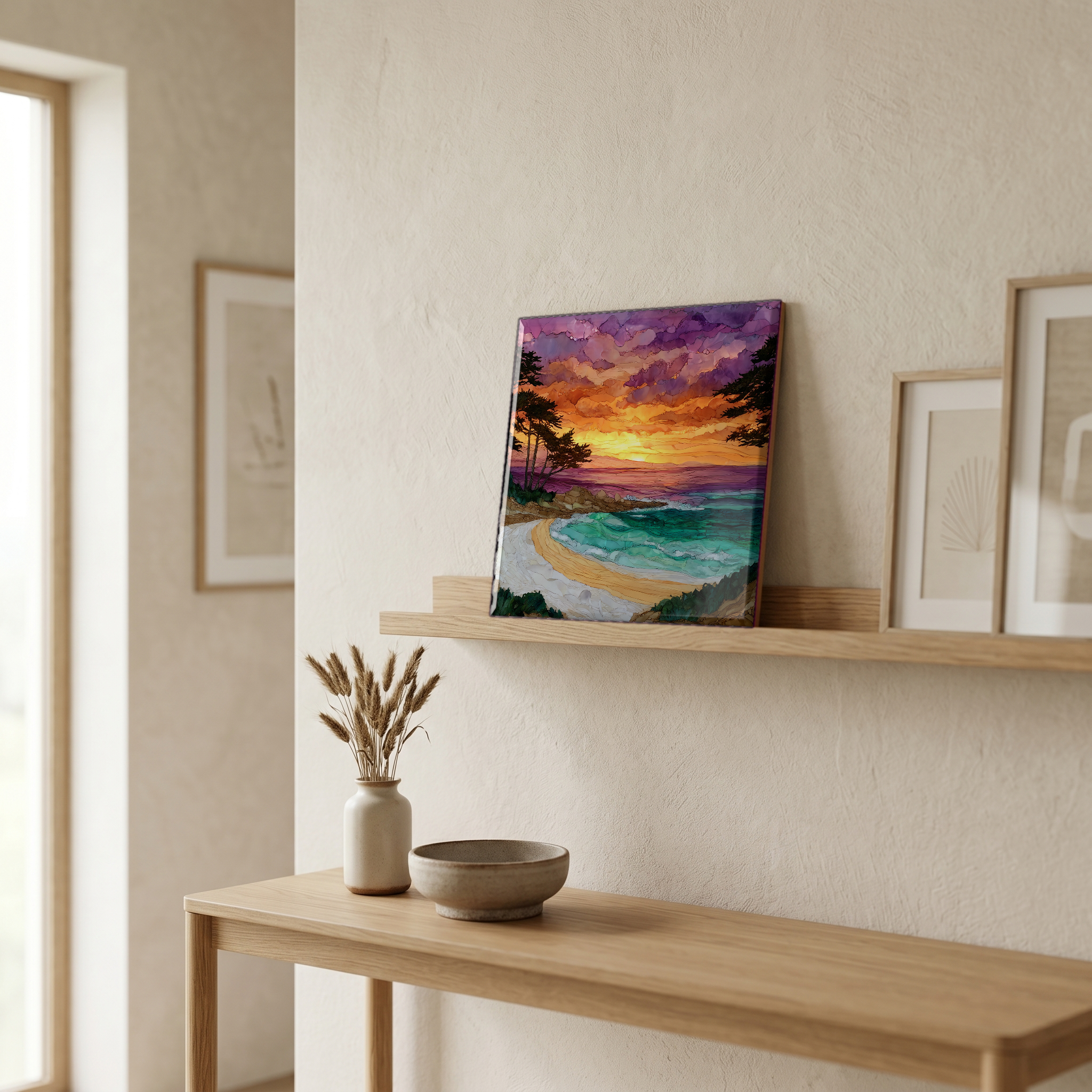On a picture ledge, where the light comes in.