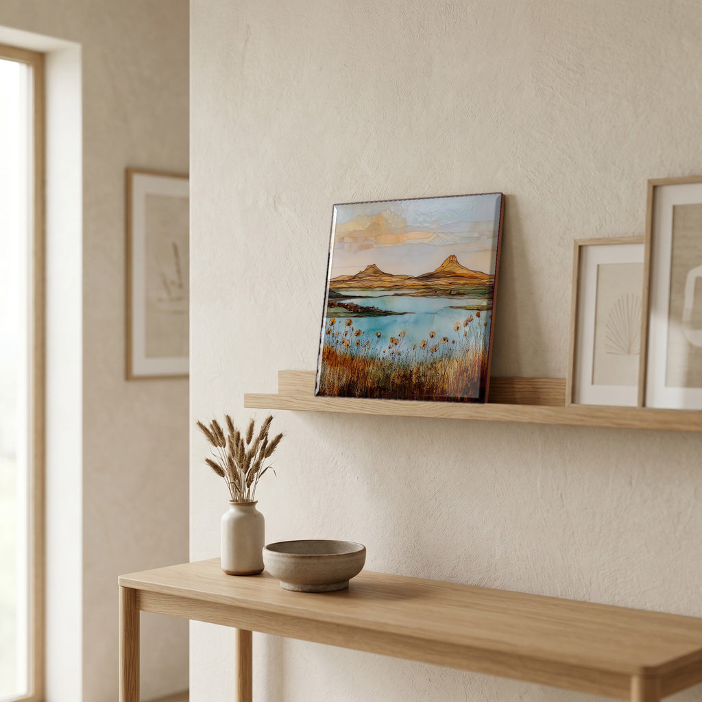 On a picture ledge, where the light comes in.