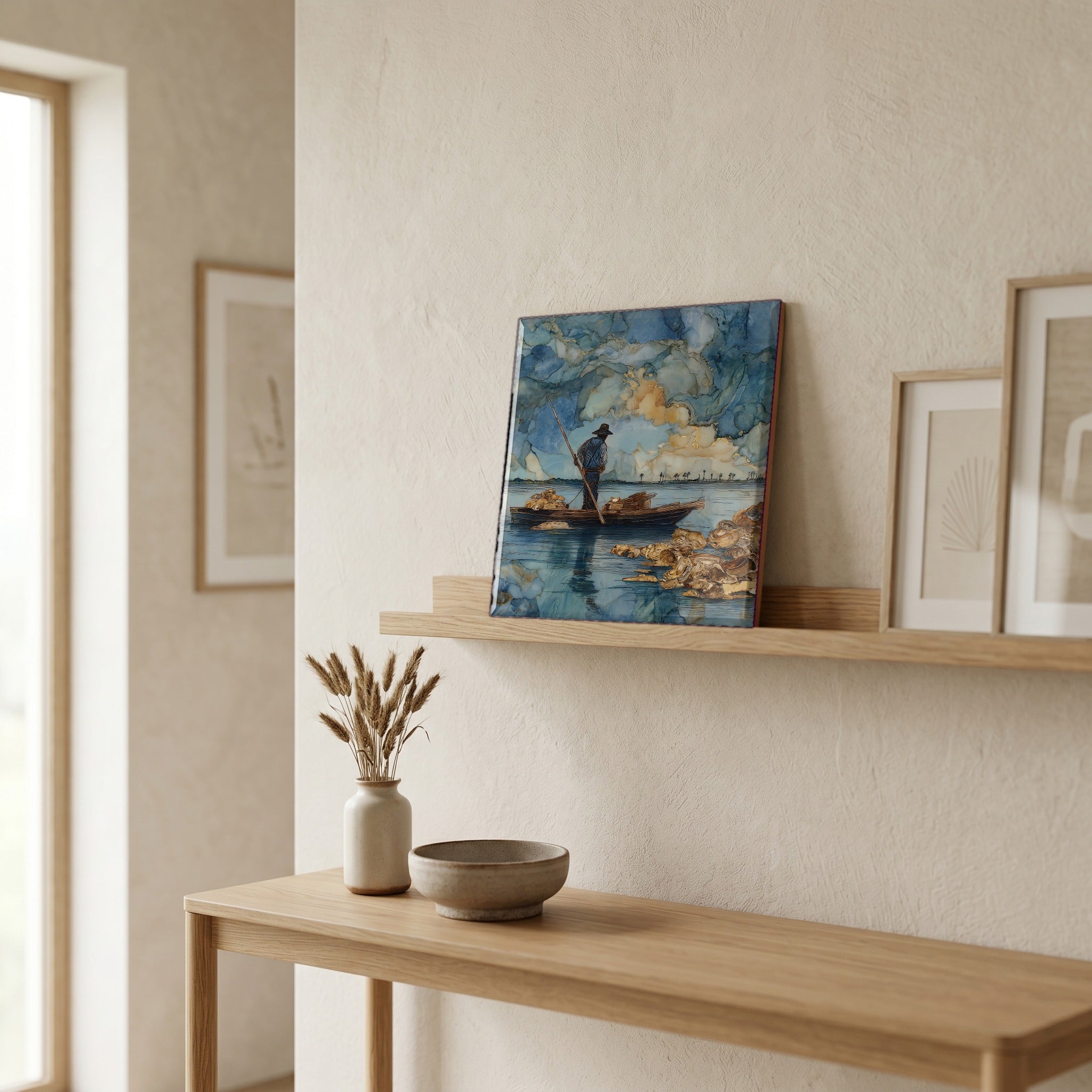 In the entryway, first thing you see.