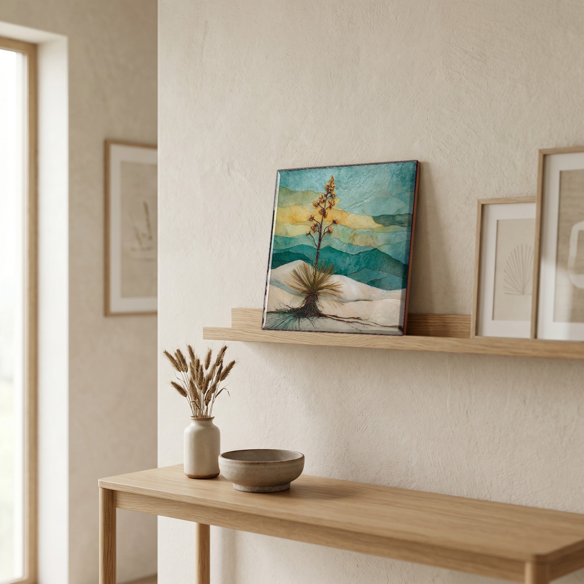 In the entryway, first thing you see.