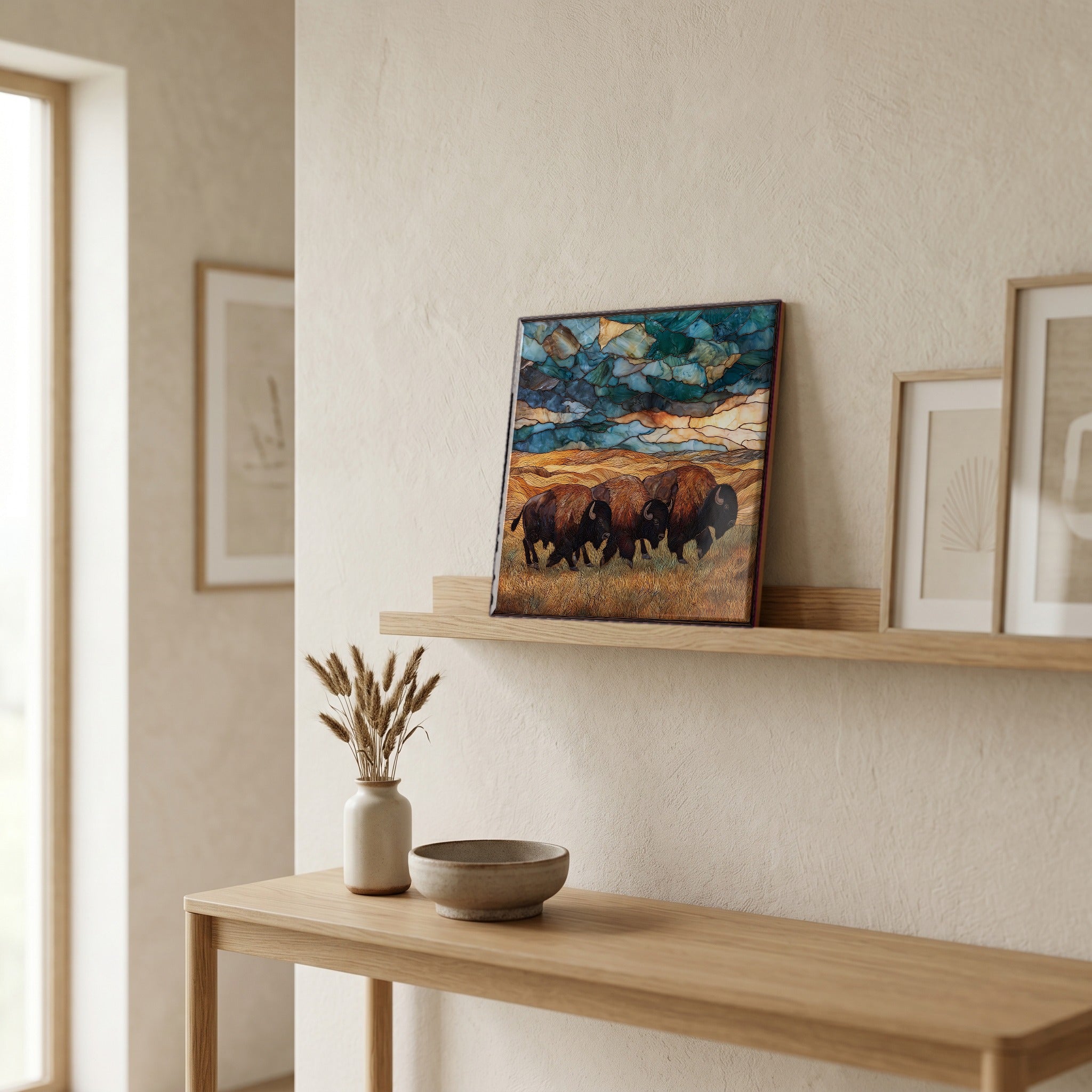 In the entryway, first thing you see.