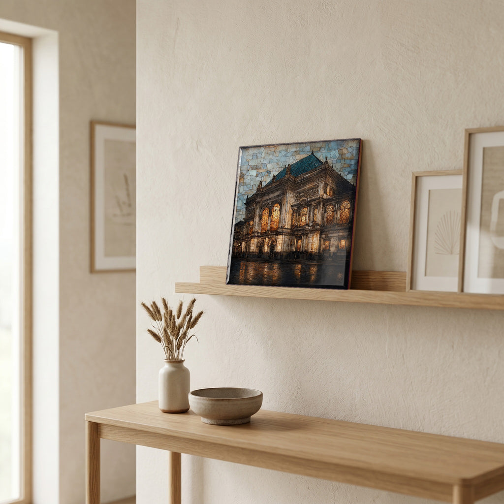 On a picture ledge, where the light comes in.