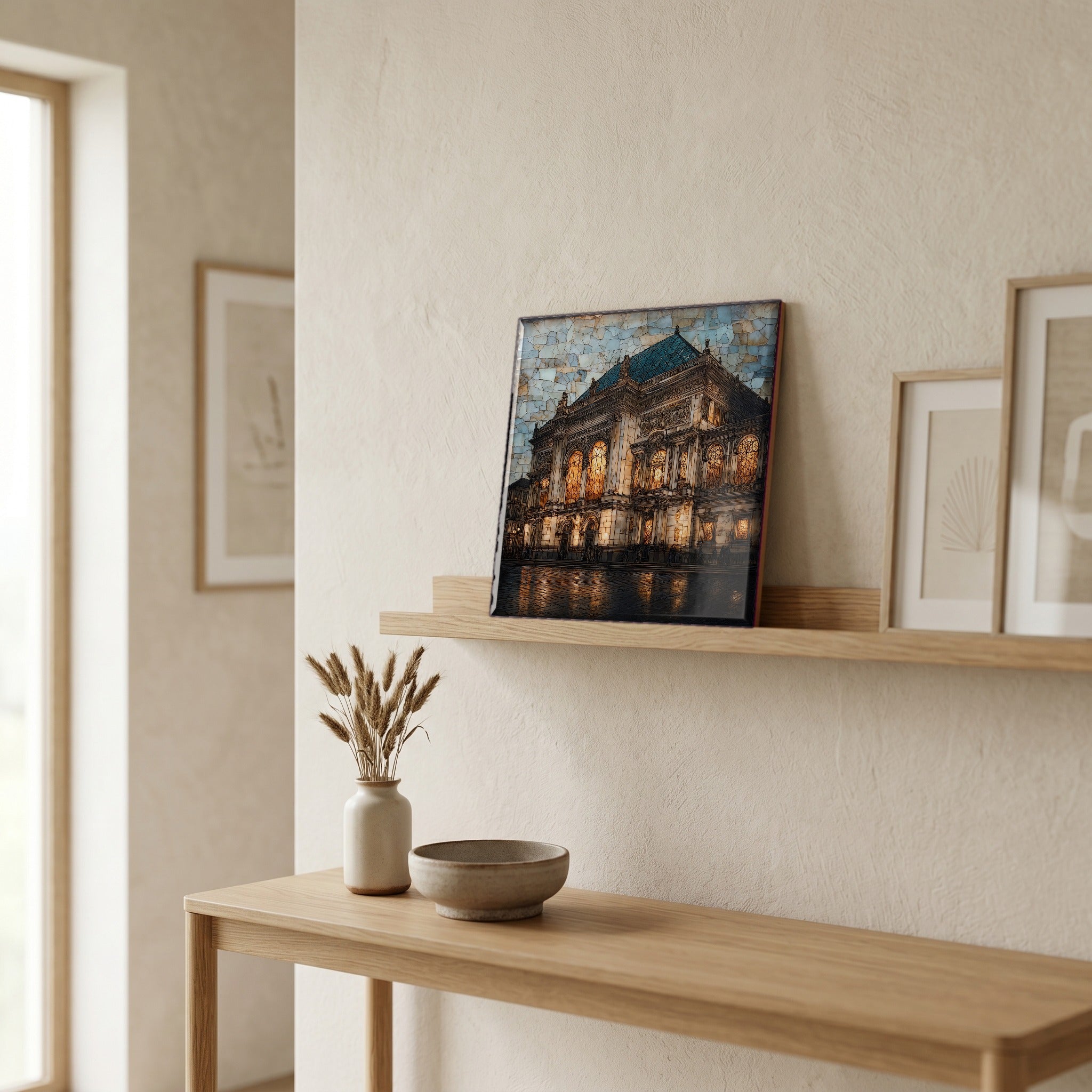 On a picture ledge, where the light comes in.