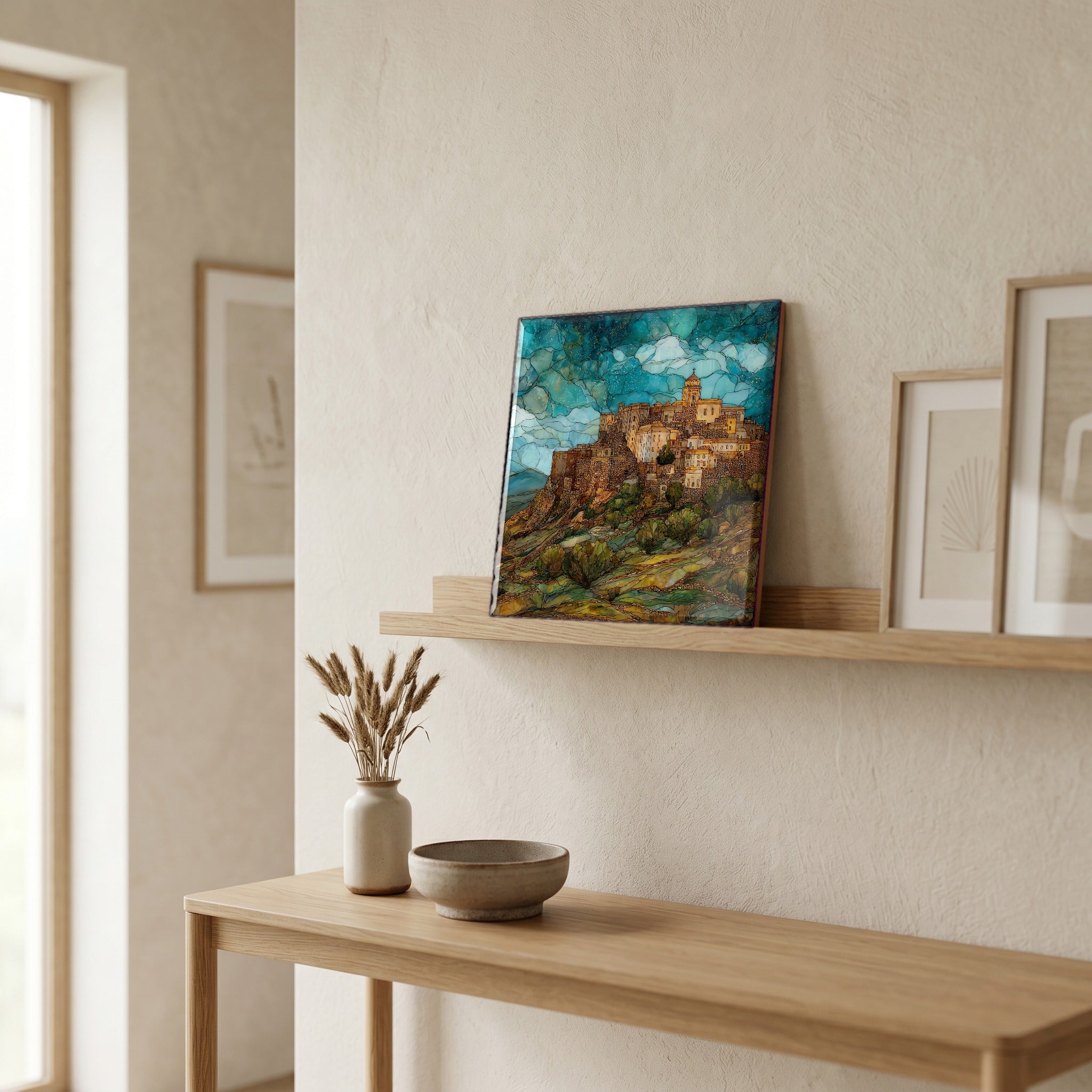 In the entryway, first thing you see.