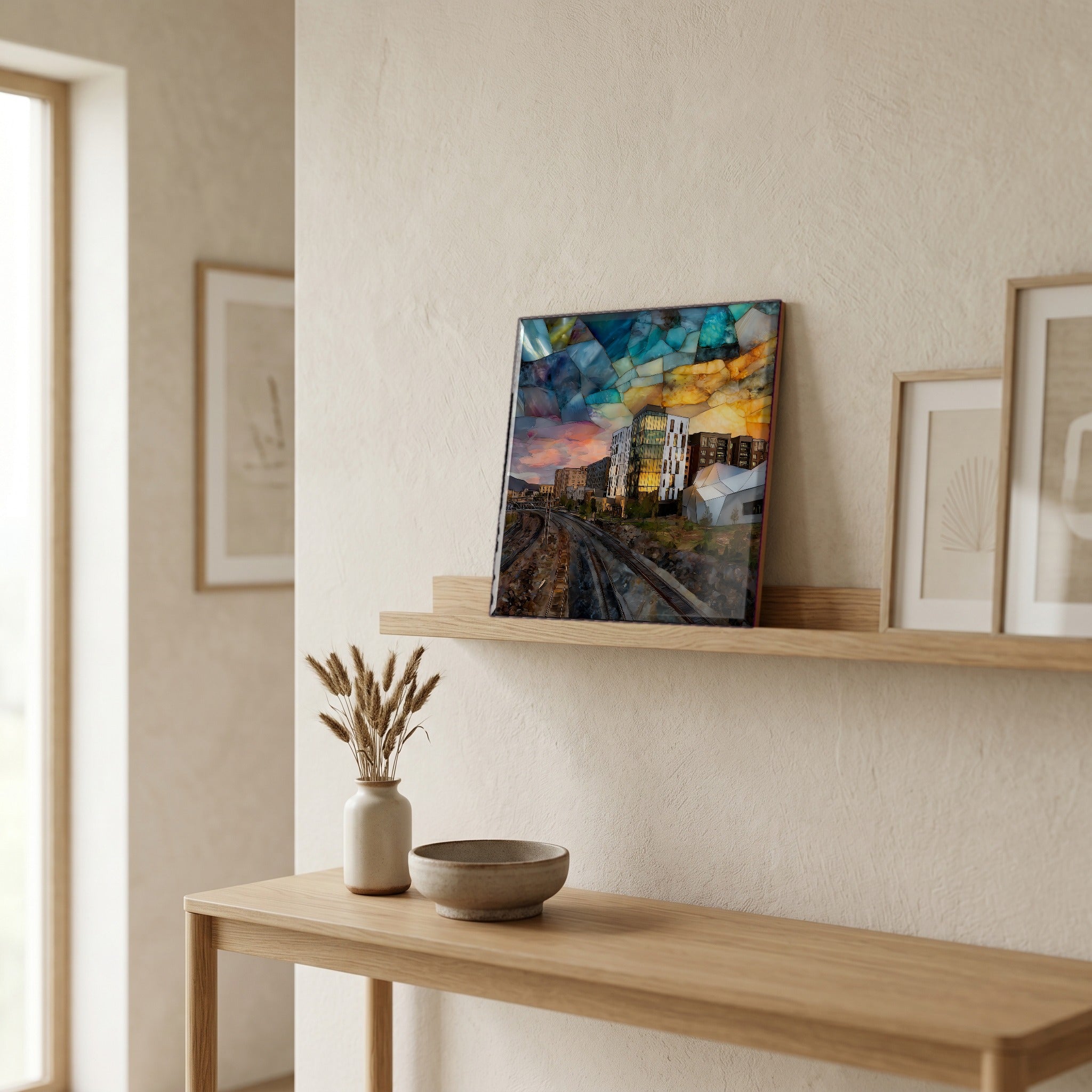 In the entryway, first thing you see.