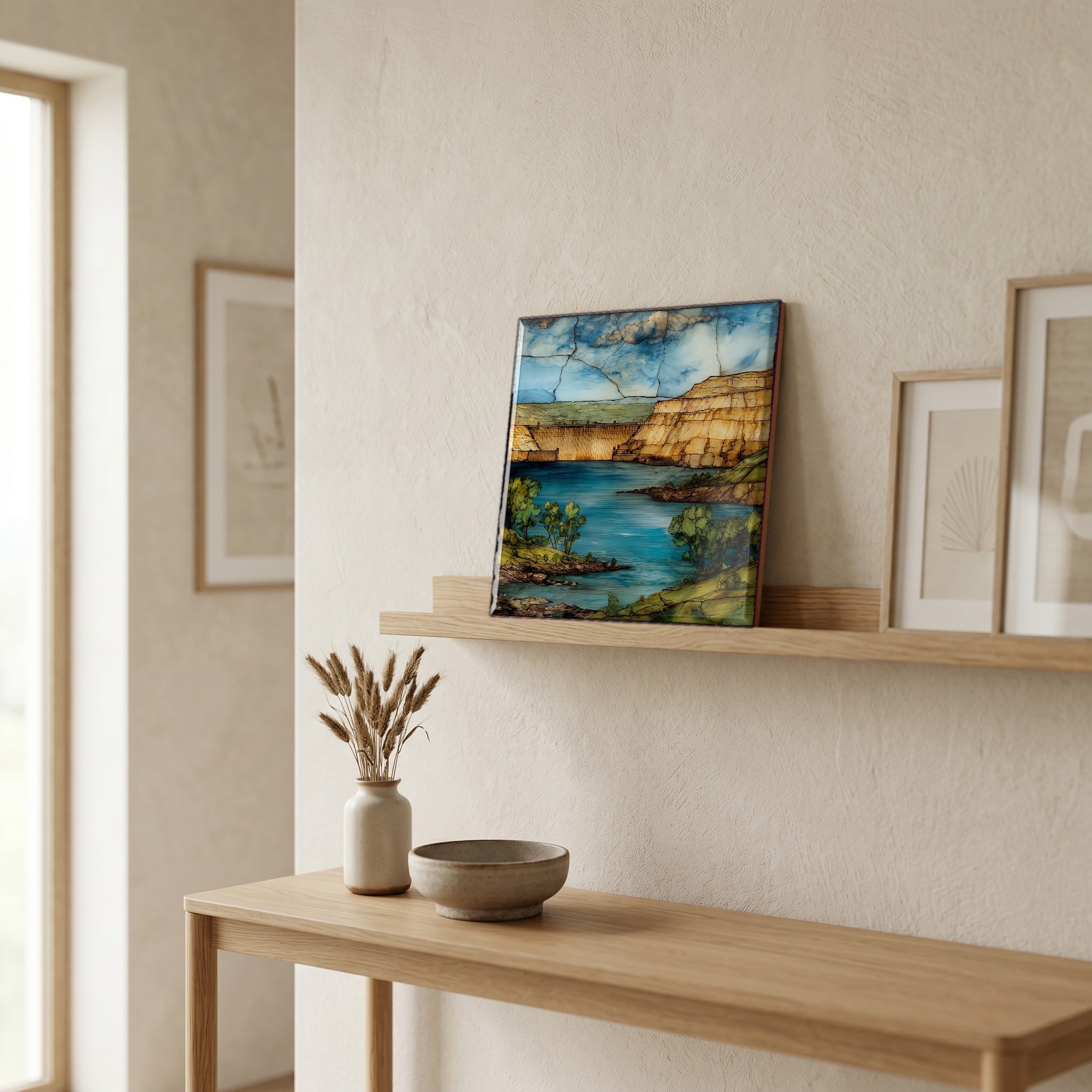 In the entryway, first thing you see.