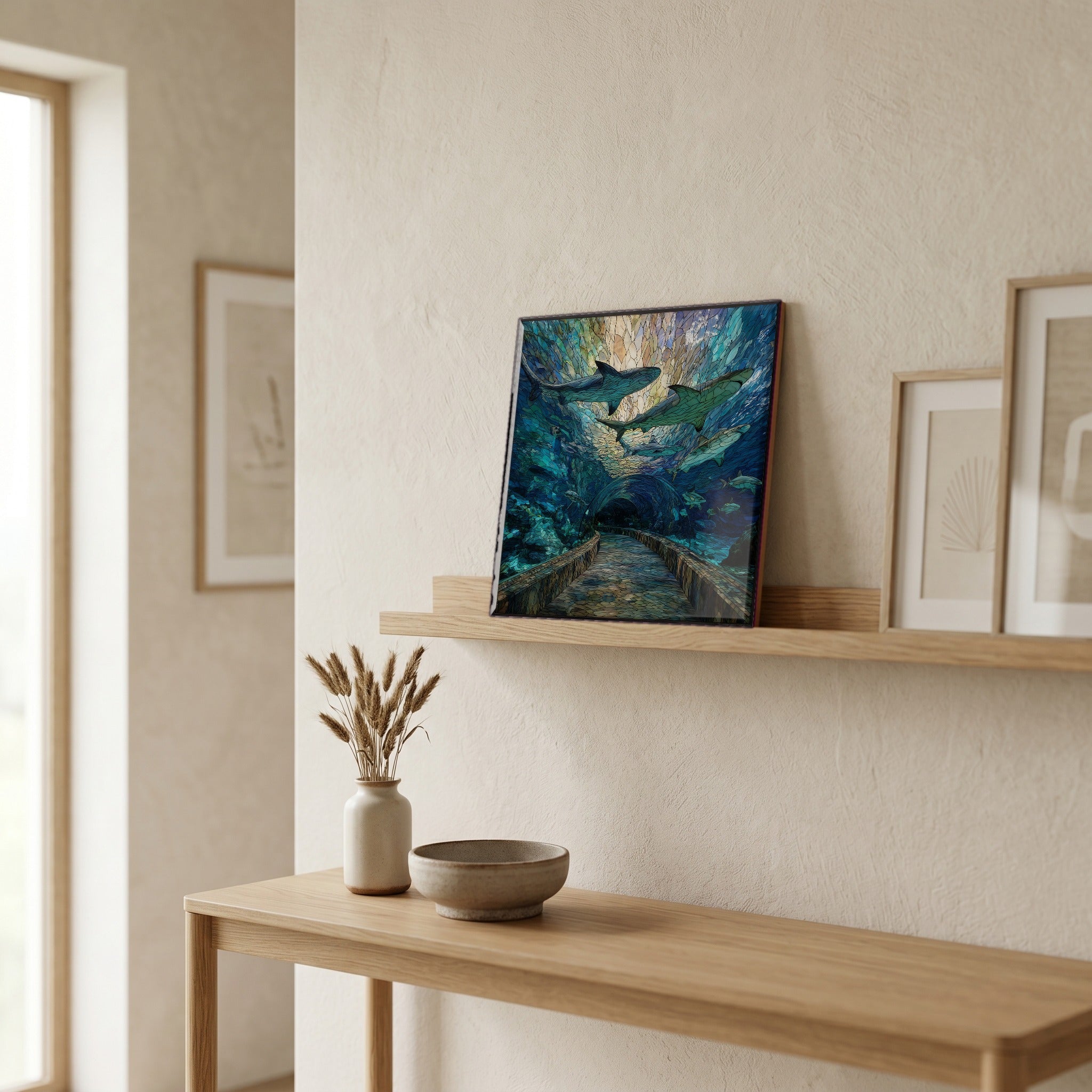 In the entryway, first thing you see.