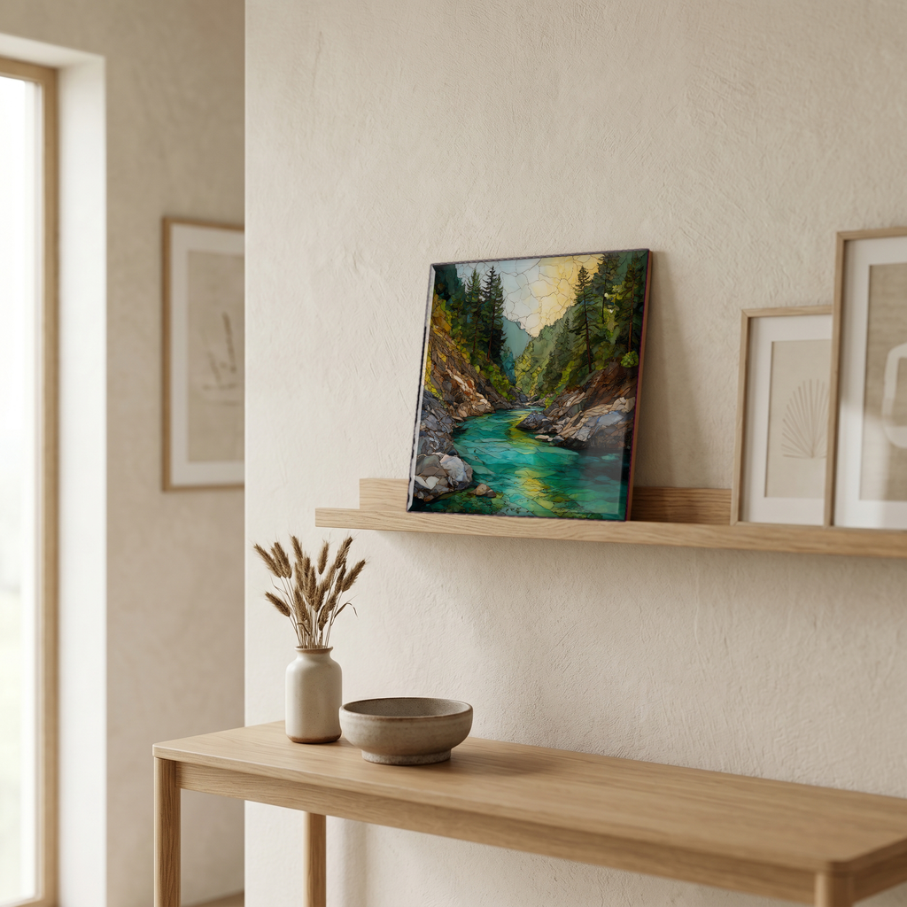On a picture ledge, where the light comes in.