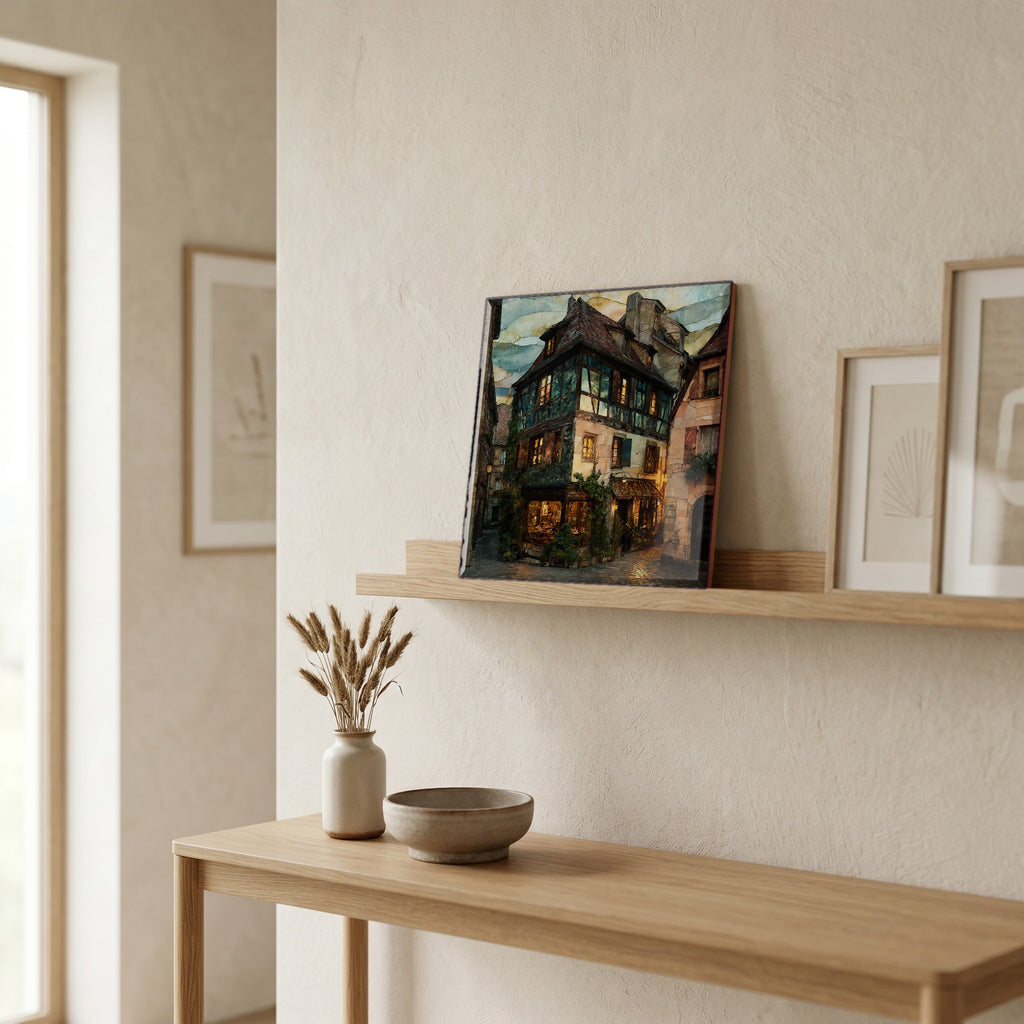 On a picture ledge, where the light comes in.