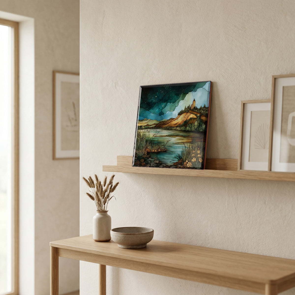 In the entryway, first thing you see.