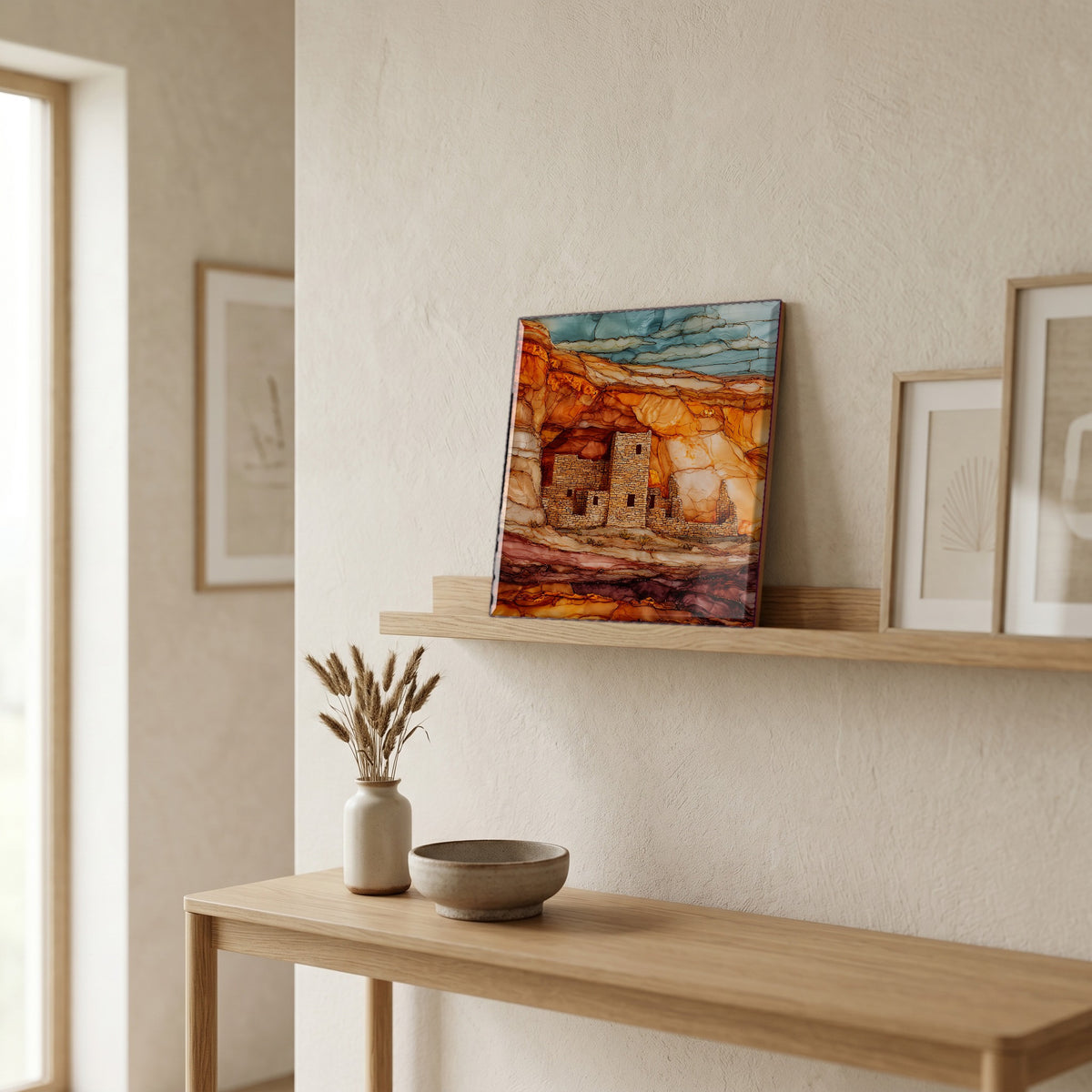 In the entryway, first thing you see.