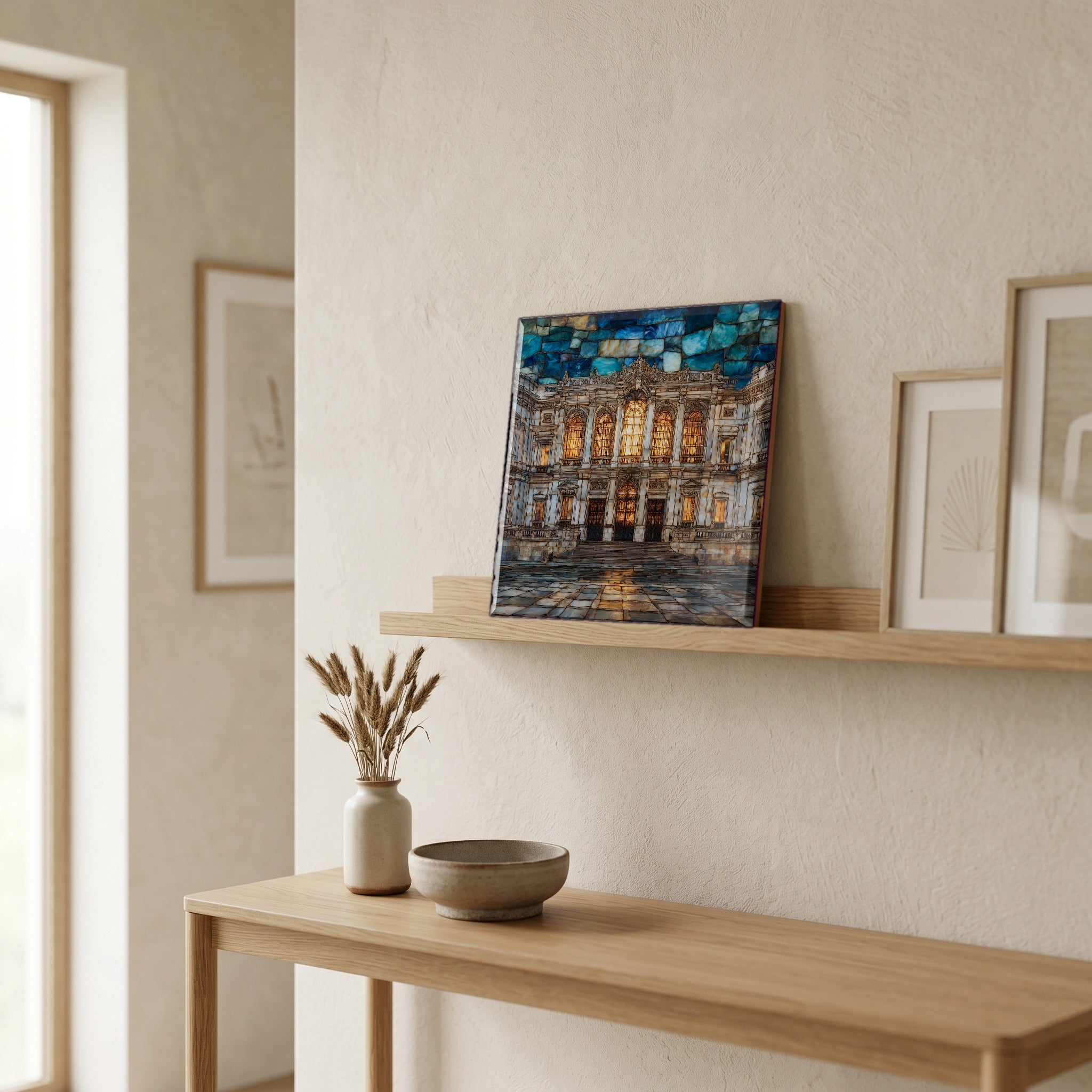 In the entryway, first thing you see.
