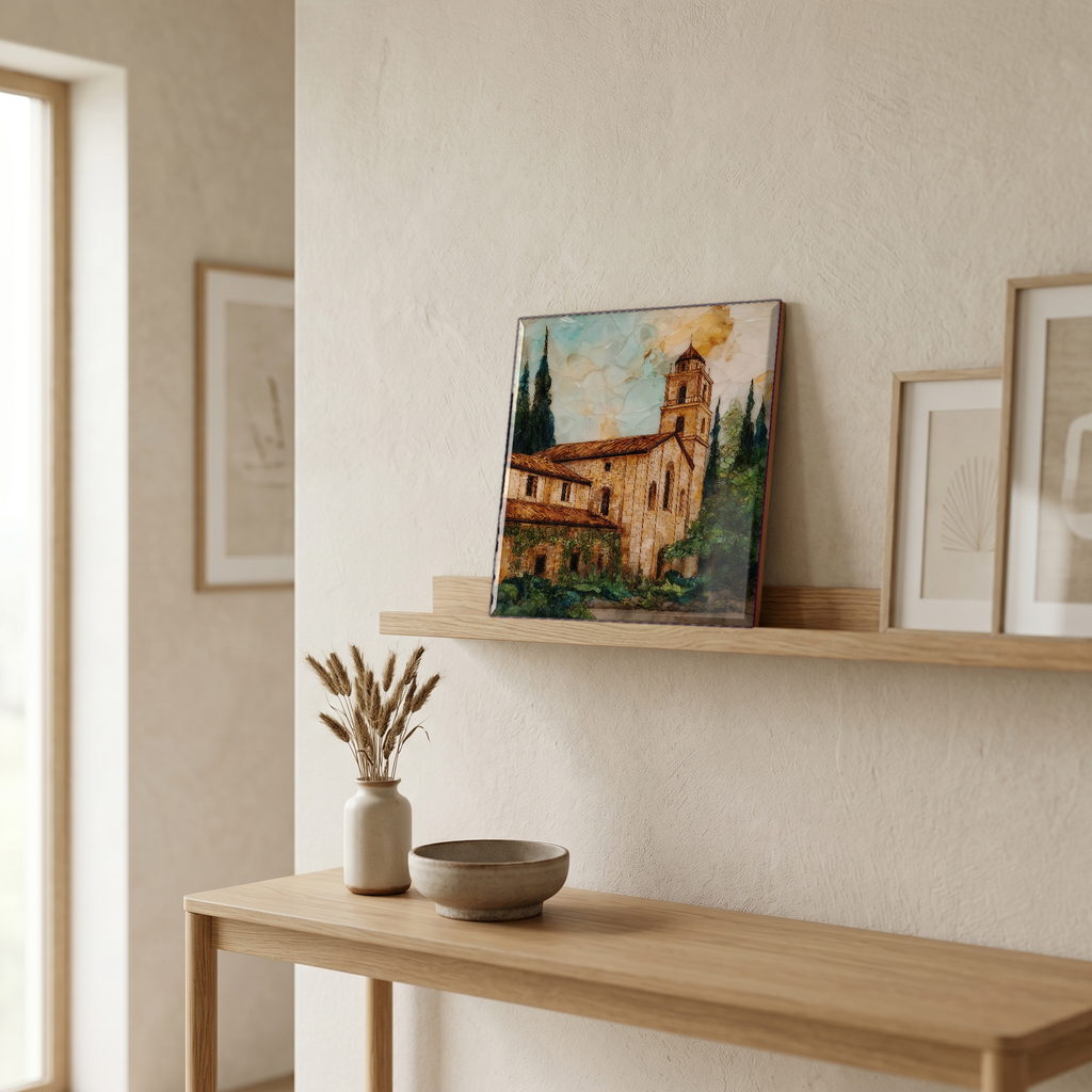 On a picture ledge, where the light comes in.