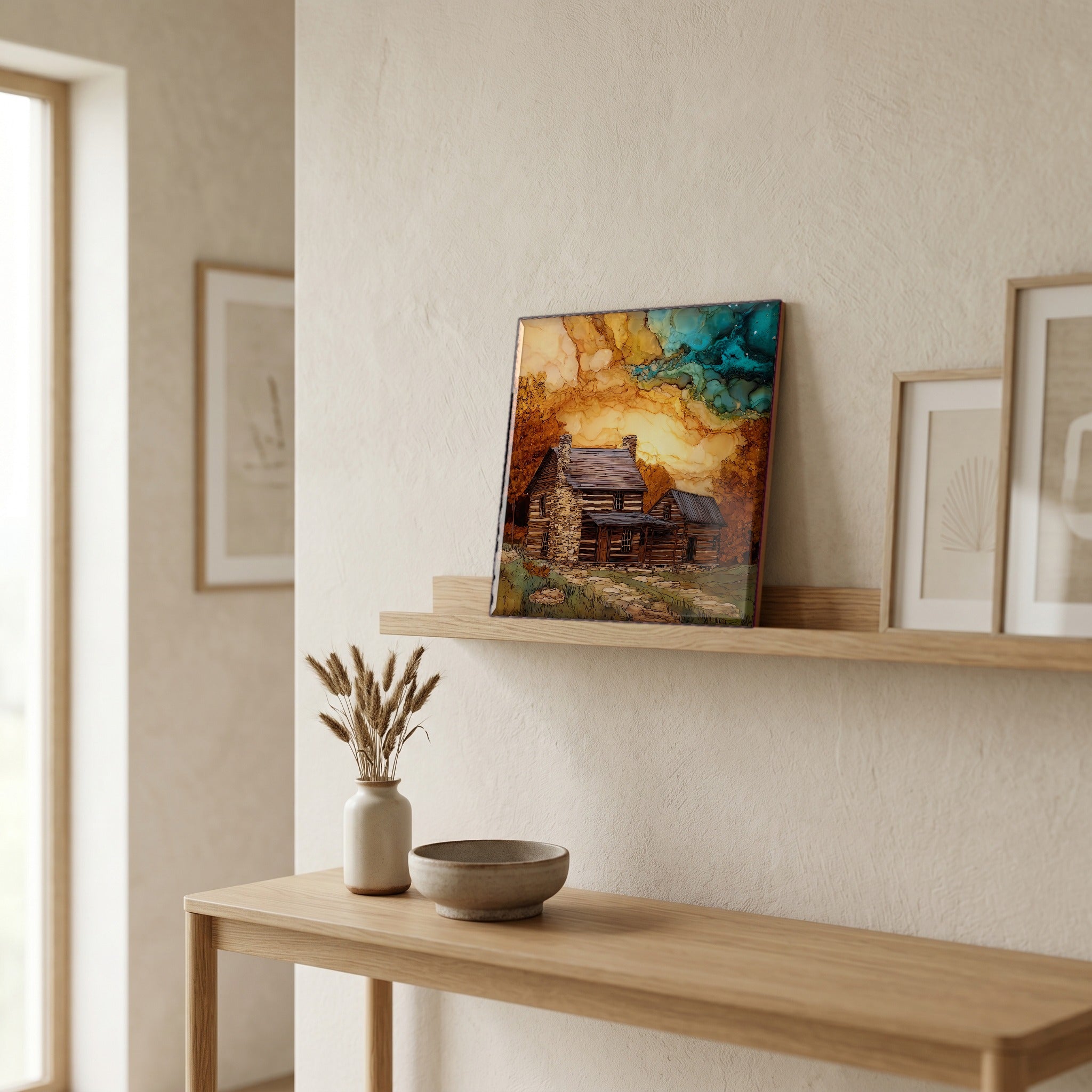In the entryway, first thing you see.