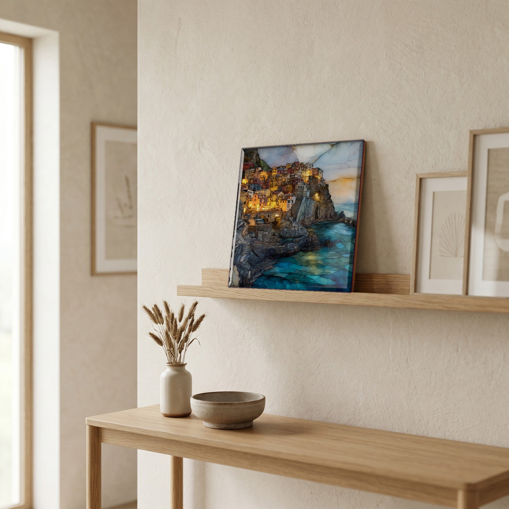 On a picture ledge, where the light comes in.