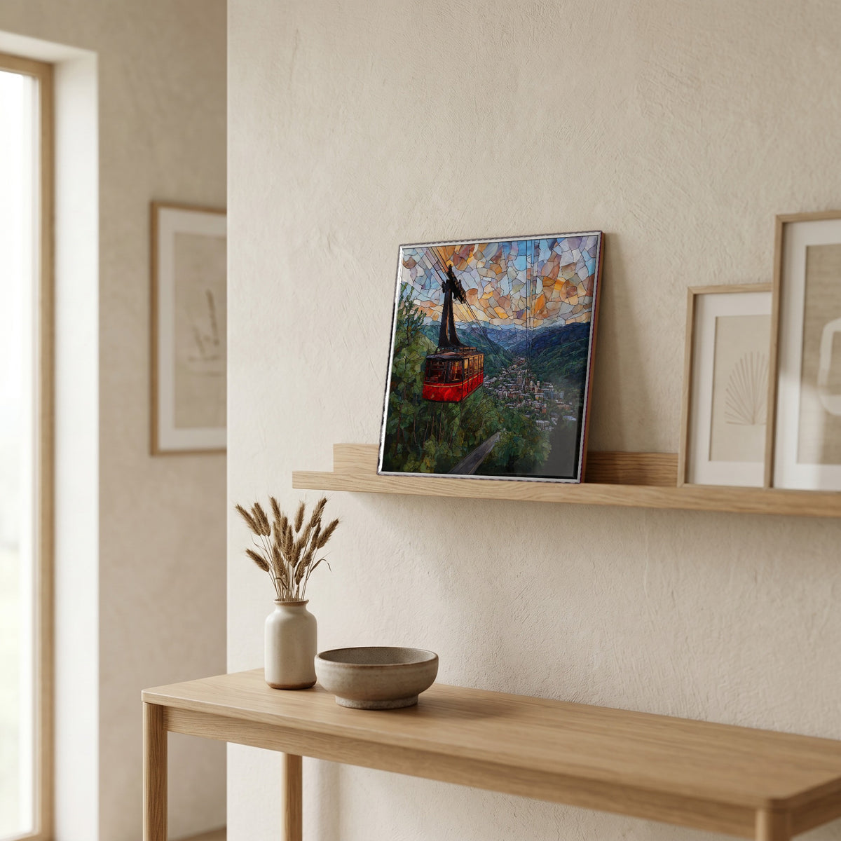 In the entryway, first thing you see.