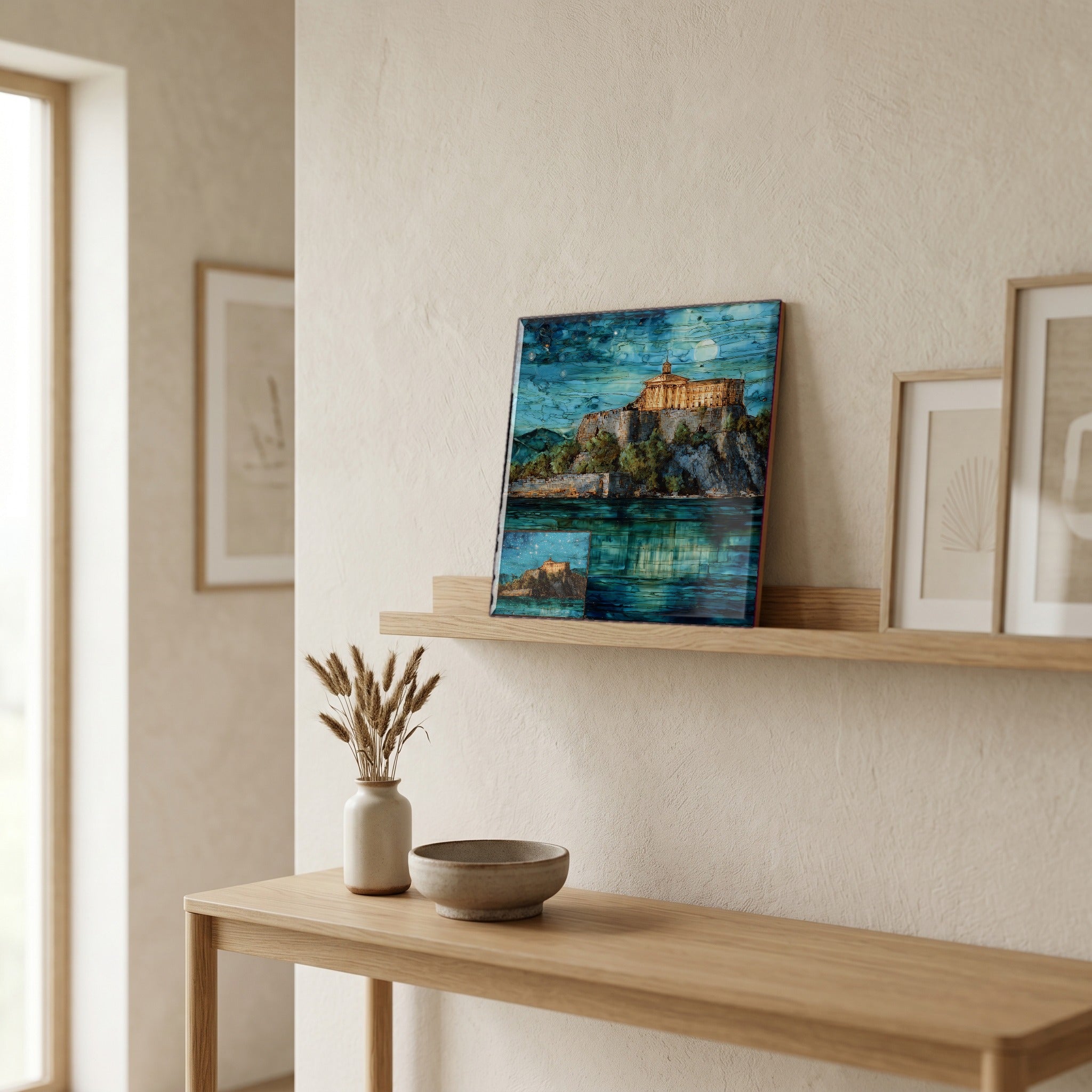 In the entryway, first thing you see.