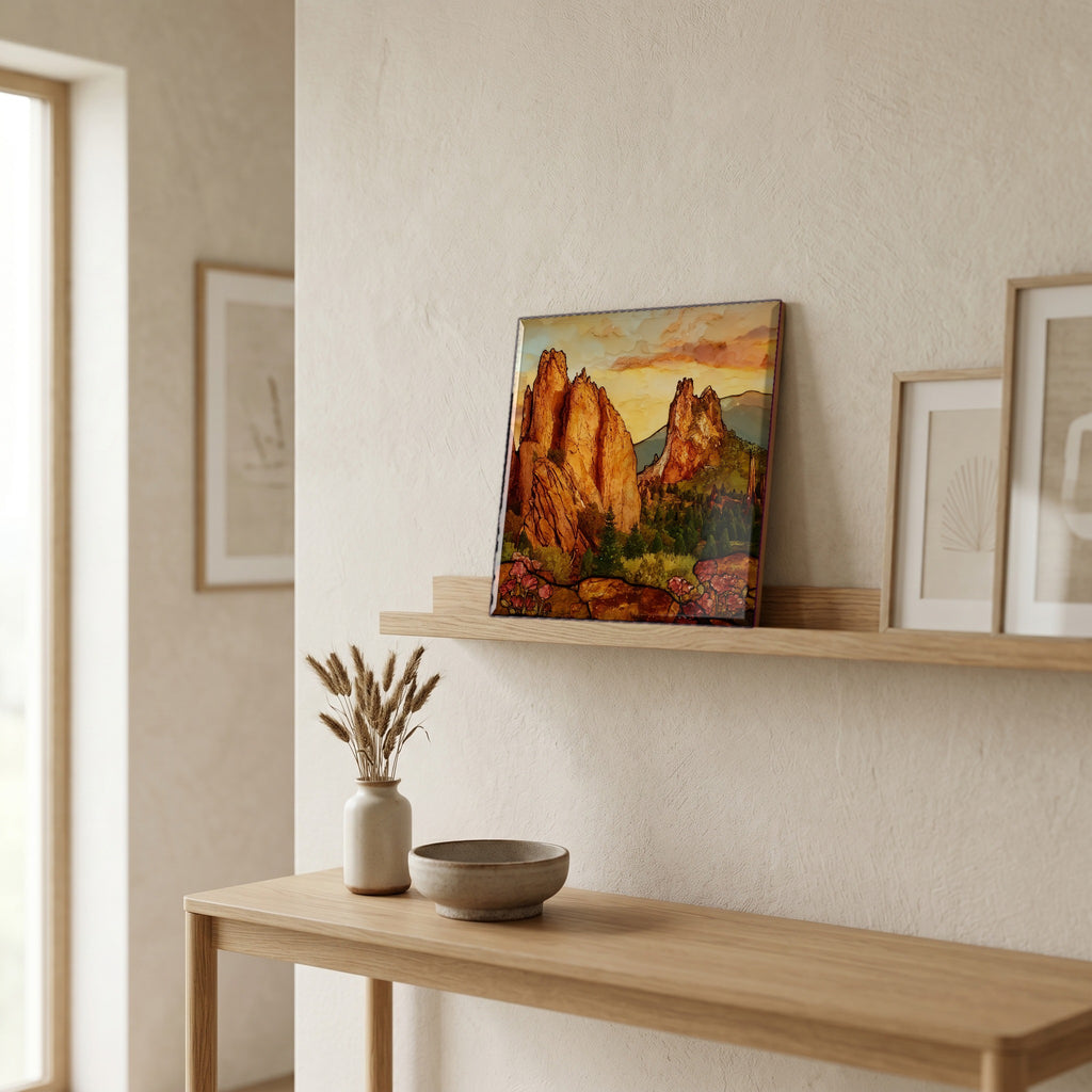 On a picture ledge, where the light comes in.
