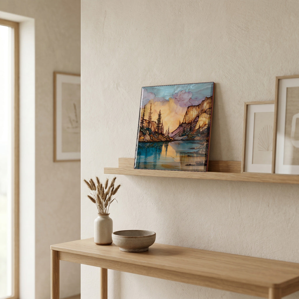 On a picture ledge, where the light comes in.