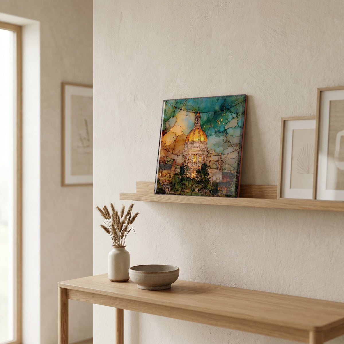 In the entryway, first thing you see.