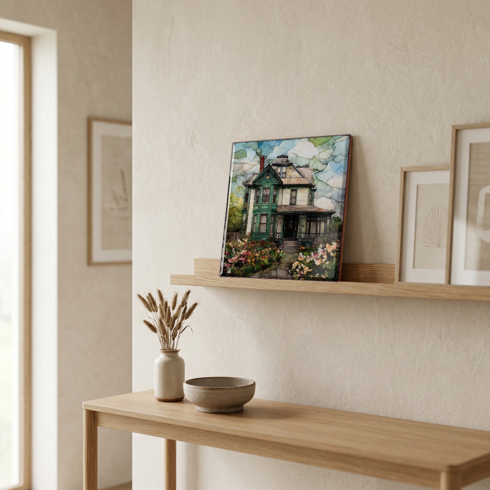 In the entryway, first thing you see.