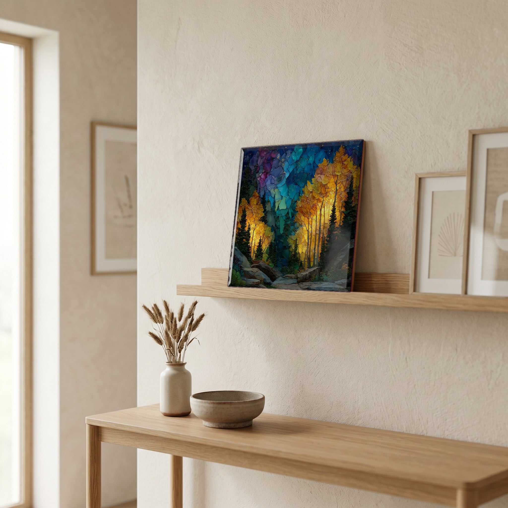 In the entryway, first thing you see.