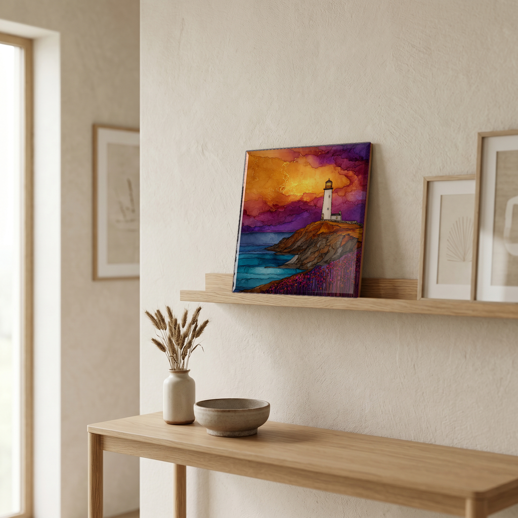 On a picture ledge, where the light comes in.
