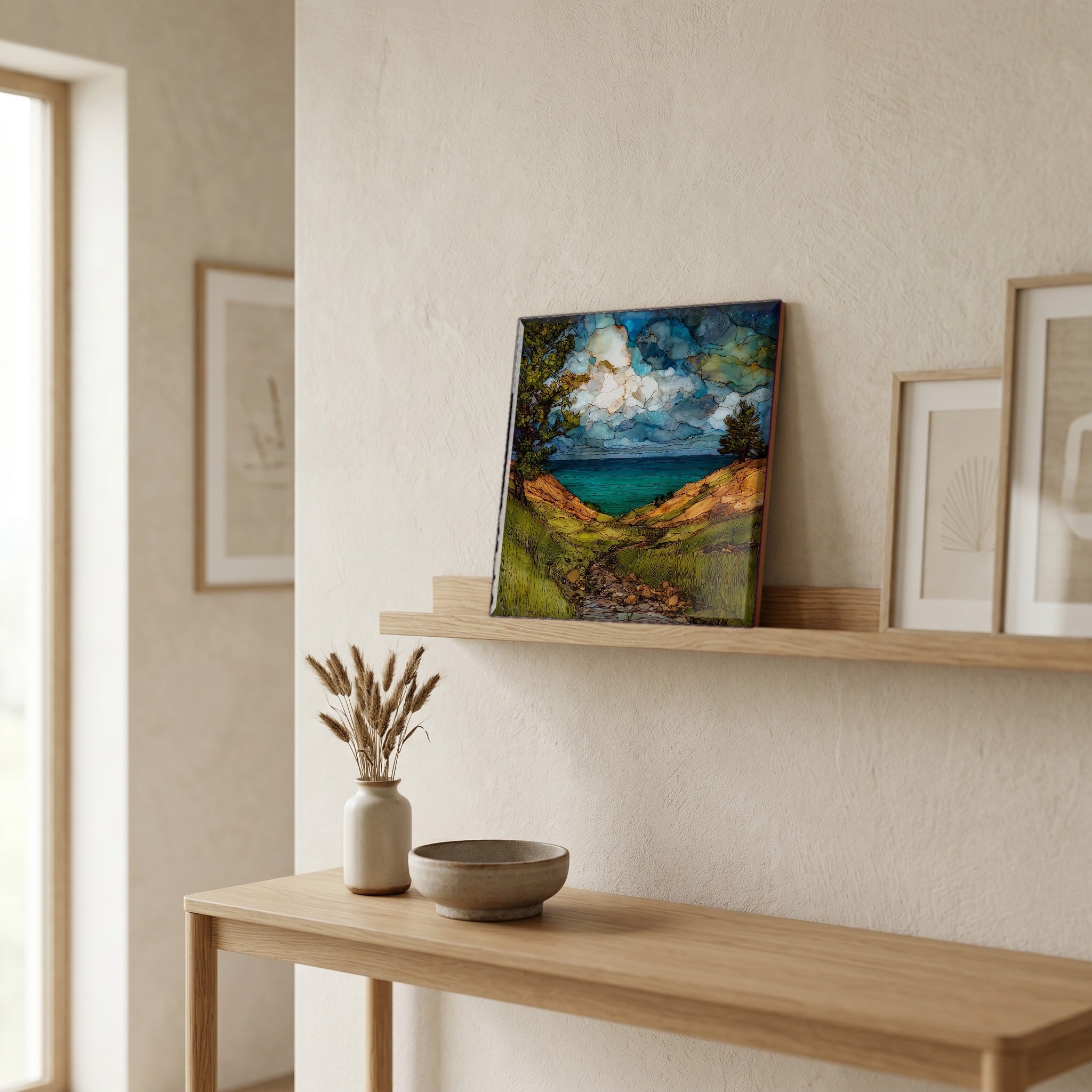 In the entryway, first thing you see.