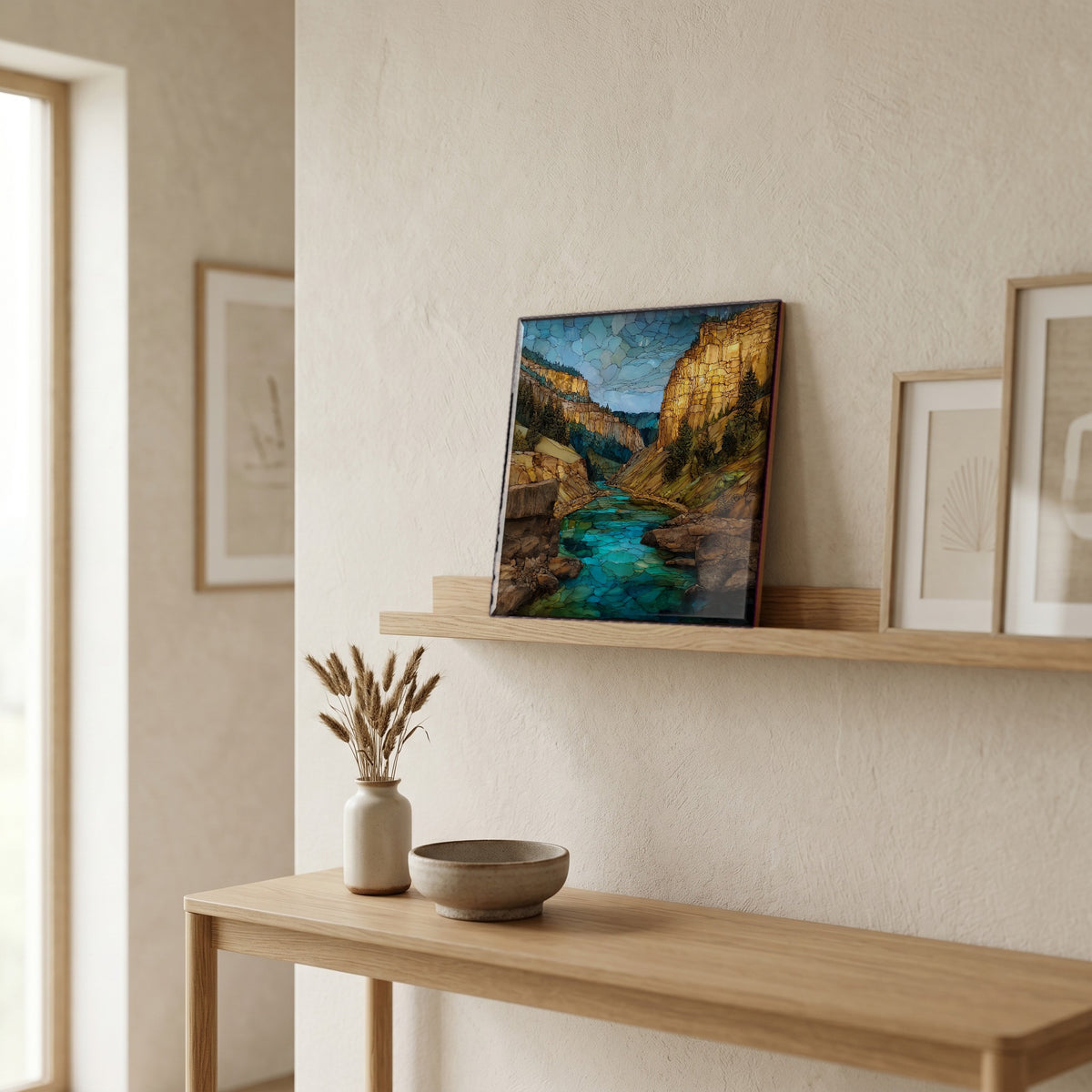 In the entryway, first thing you see.