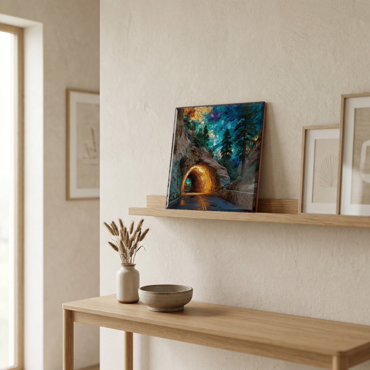 In the entryway, first thing you see.