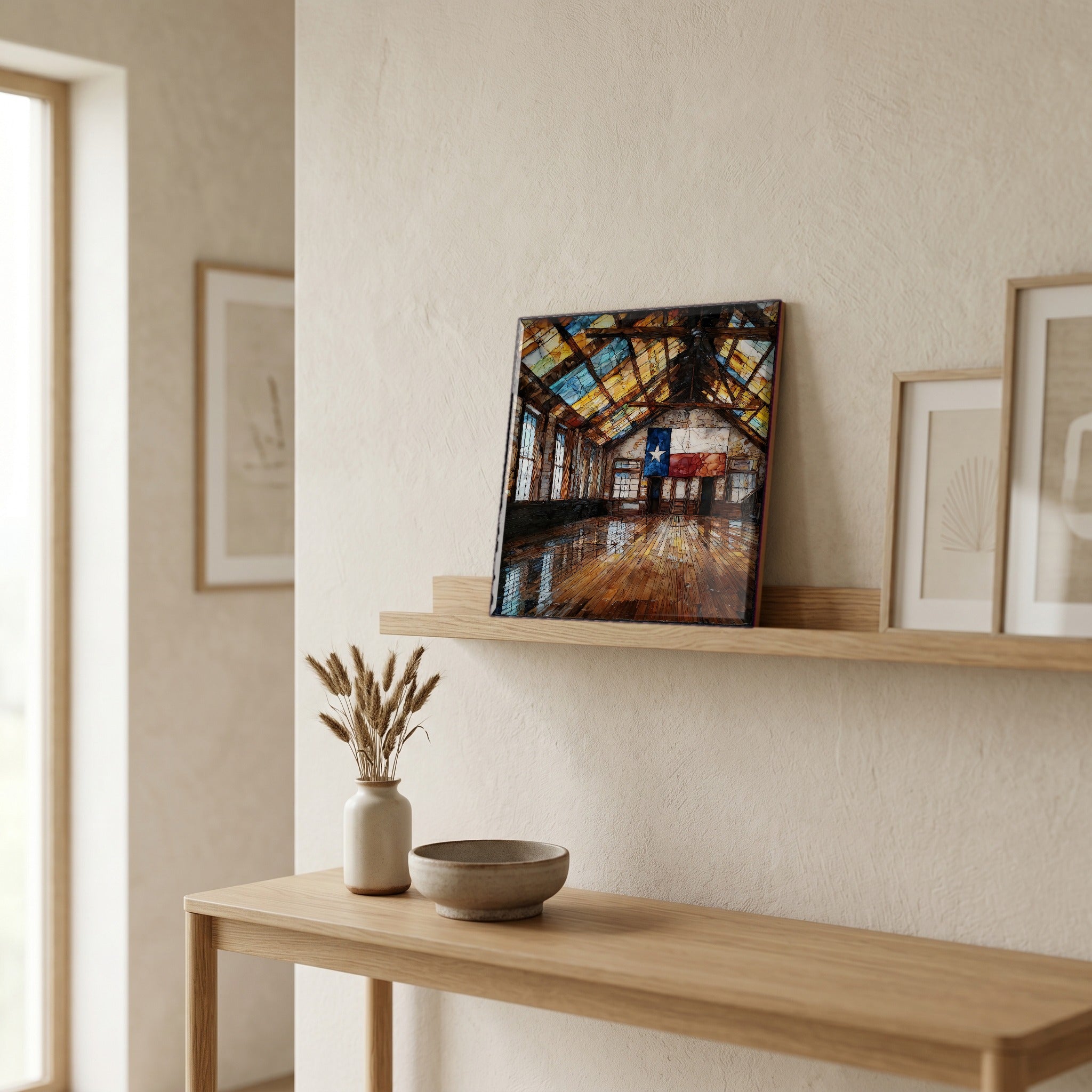 In the entryway, first thing you see.