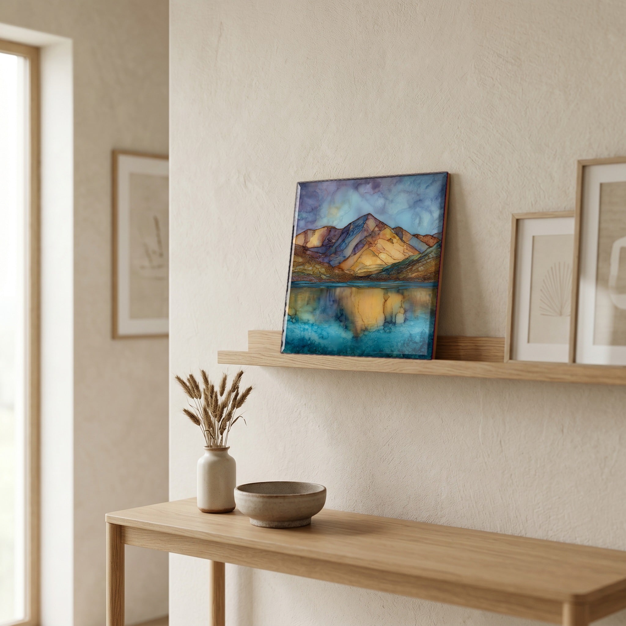 On a picture ledge, where the light comes in.